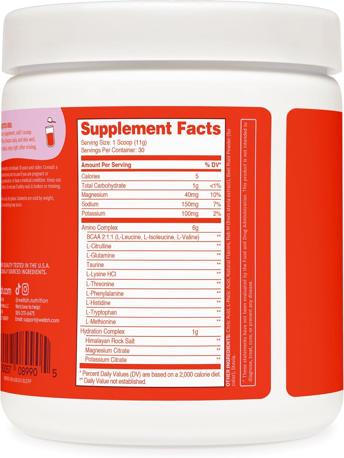 Fruit Punch Flavored BCAA Powder for Reducing Soreness - 30 Servings with Hydration Complex