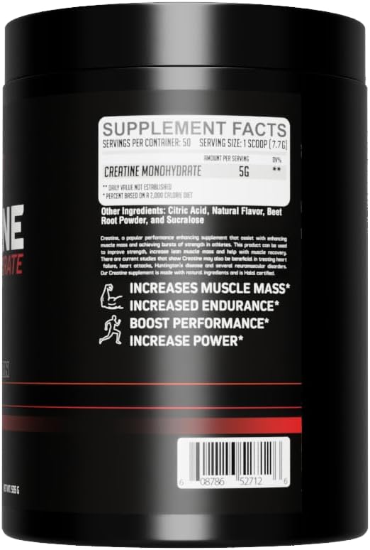 Fruit Punch Flavored Creatine Monohydrate Drink Powder - 50 Servings, Build Lean Muscle, GMU SPORT