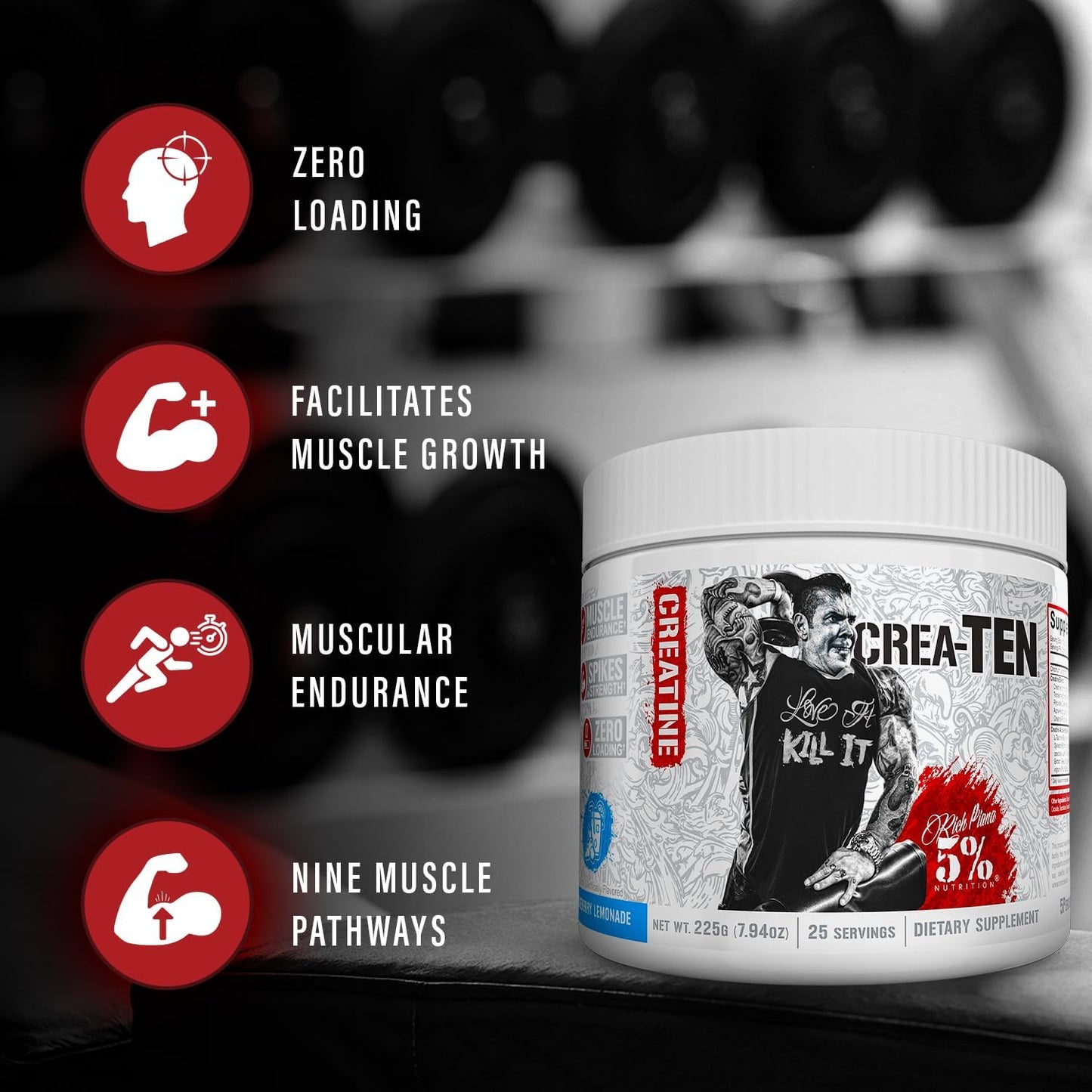 Fruit Punch Flavored Creatine Powder for Muscle Gain with Accelerators - 5% Nutrition CreaTEN Complex for Max Power, Strength, Endurance, & Recovery