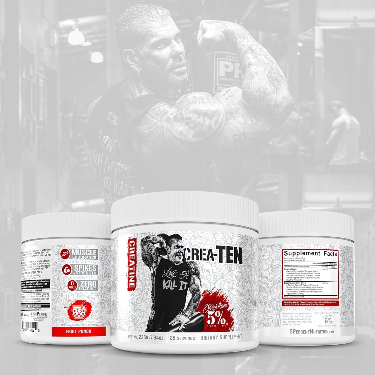 Fruit Punch Flavored Creatine Powder for Muscle Gain with Accelerators - 5% Nutrition CreaTEN Complex for Max Power, Strength, Endurance, & Recovery