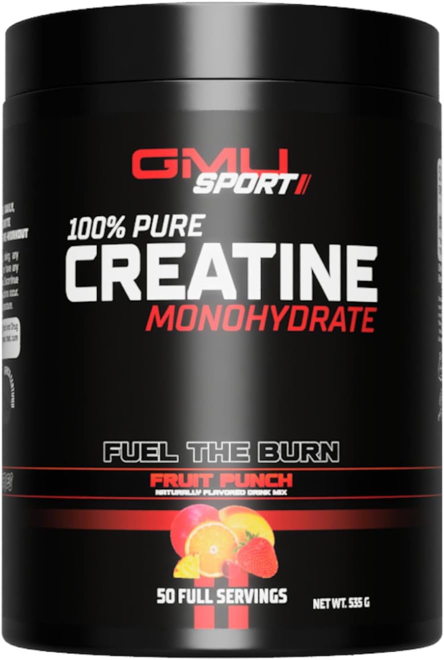 Fruit Punch Flavored GMU SPORT Creatine Monohydrate Drink Powder - 50 Servings, Build Lean Muscle with Creatine!