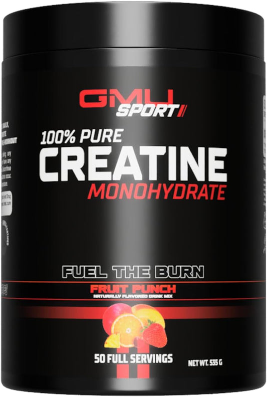 Fruit Punch Flavored GMU SPORT Creatine Monohydrate Drink Powder - 50 Servings, Build Lean Muscle with Creatine!