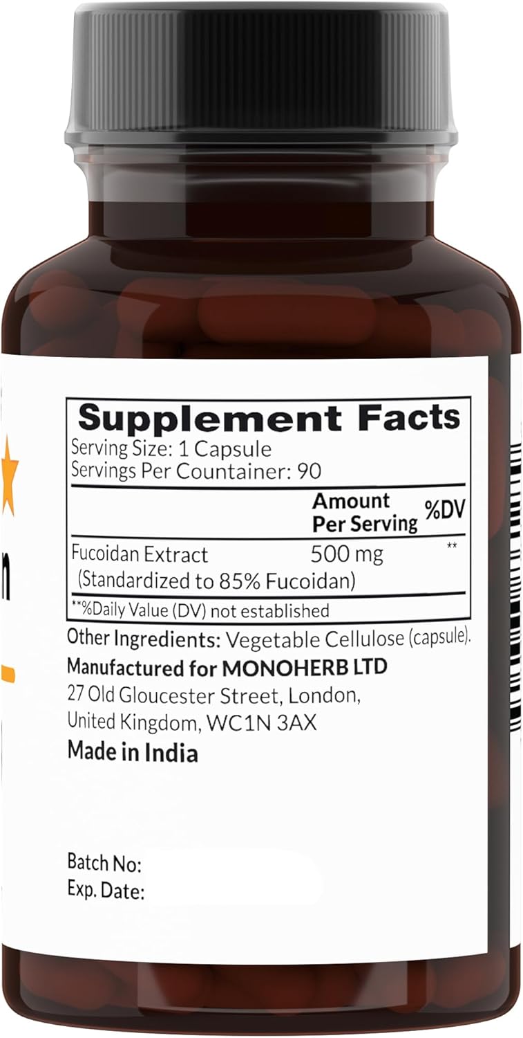 Fucoidan Extract 85% Strength - 500mg - 90 Capsules - Pure Monoherb Formula