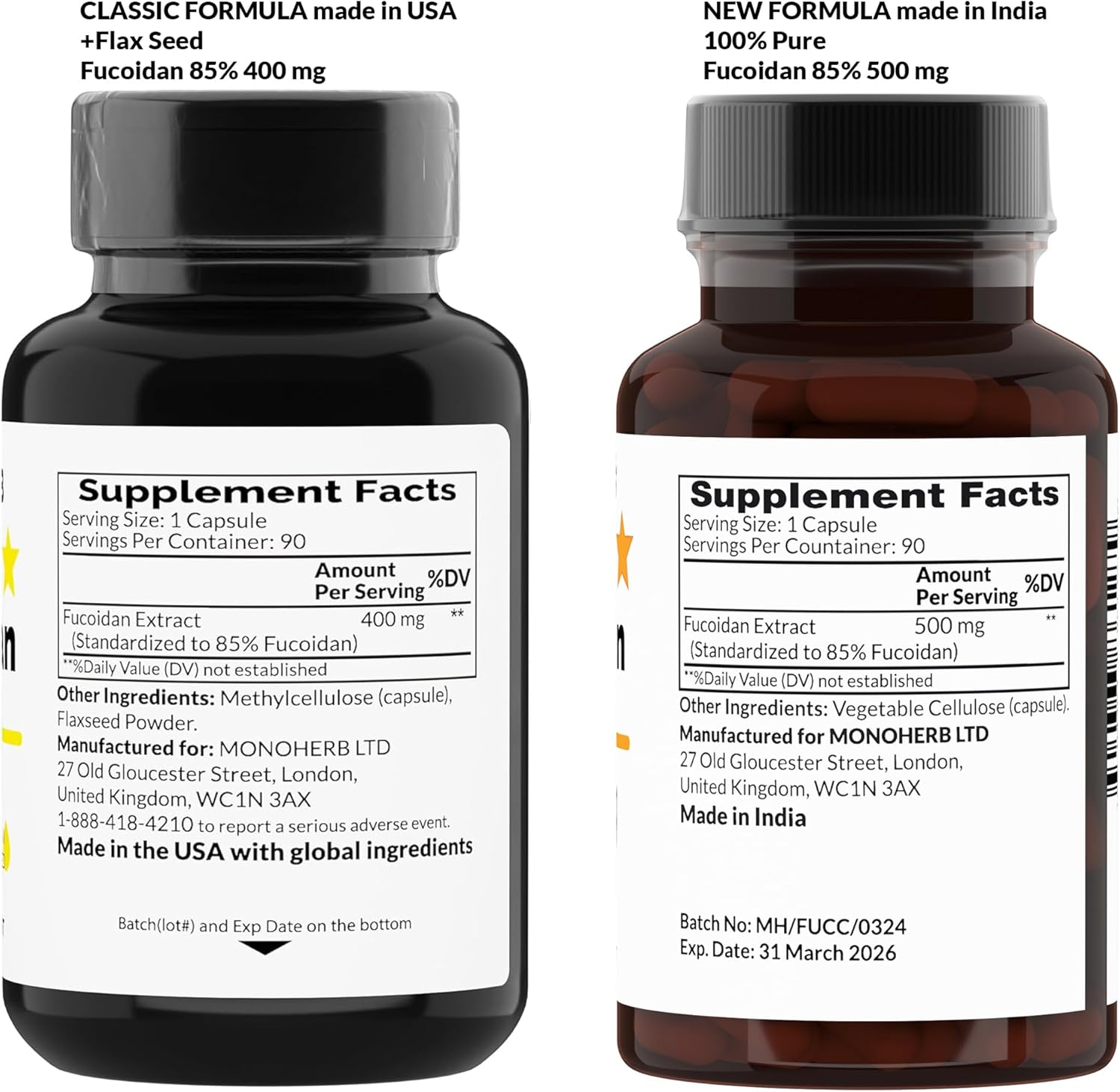 Fucoidan Extract 85% Strength - 500mg - 90 Capsules - Pure Monoherb Formula