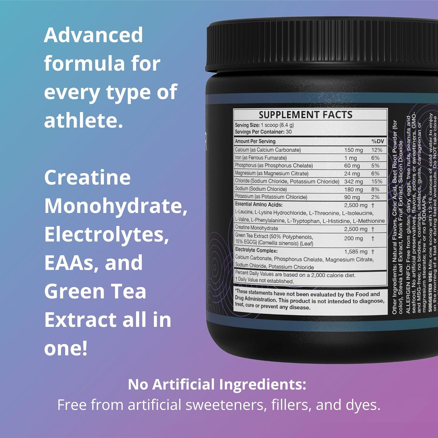 Fuel 4 Ever Electrolyte Powder with Creatine, Amino Acids & Green Tea Extract - Watermelon Flavor, 30 Servings