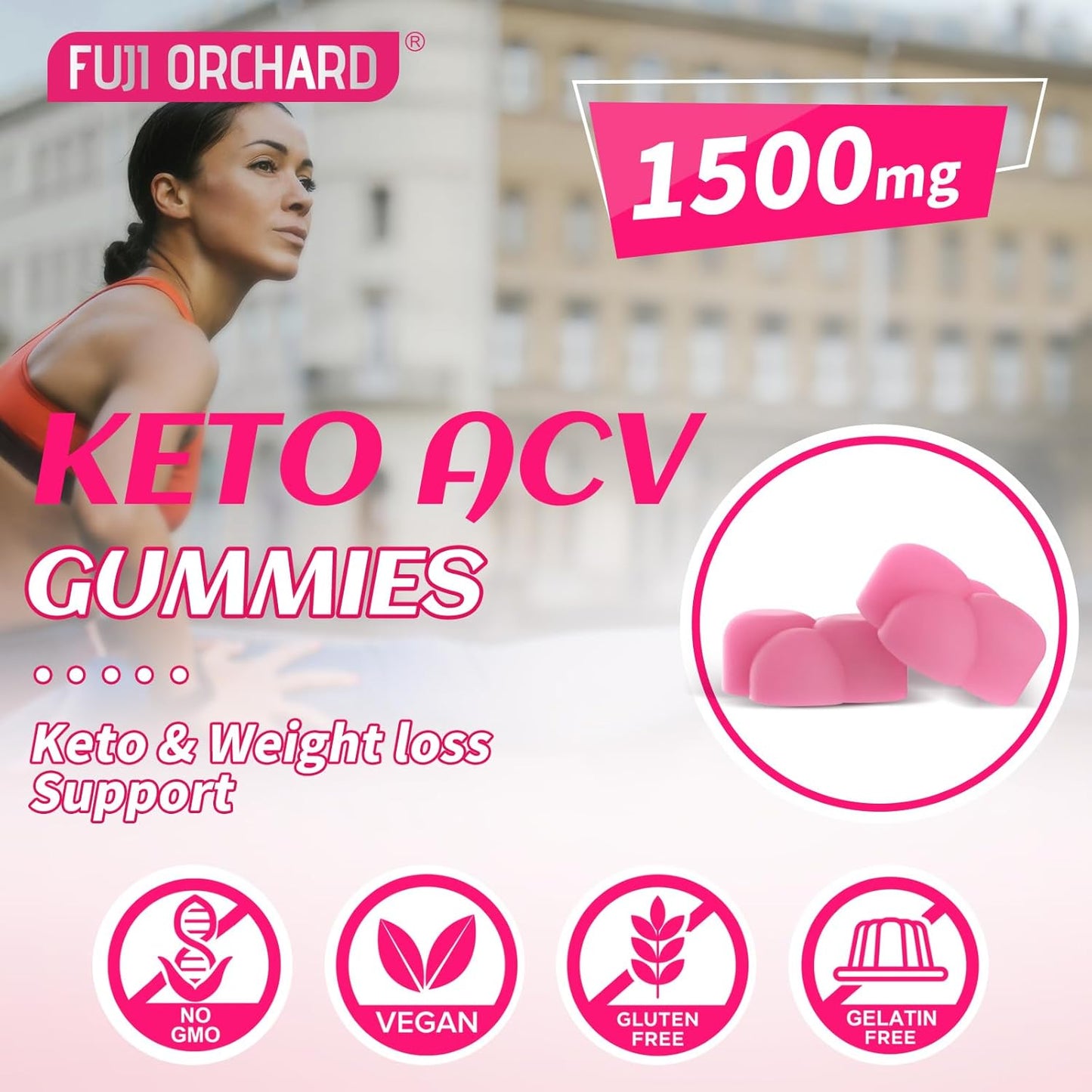 FUJI ORCHARD 1500mg Keto Apple Cider Vinegar Gummies with Pomegranate, Beet, and B12 - 60 Vegan Gummies for Detox & Cleanse