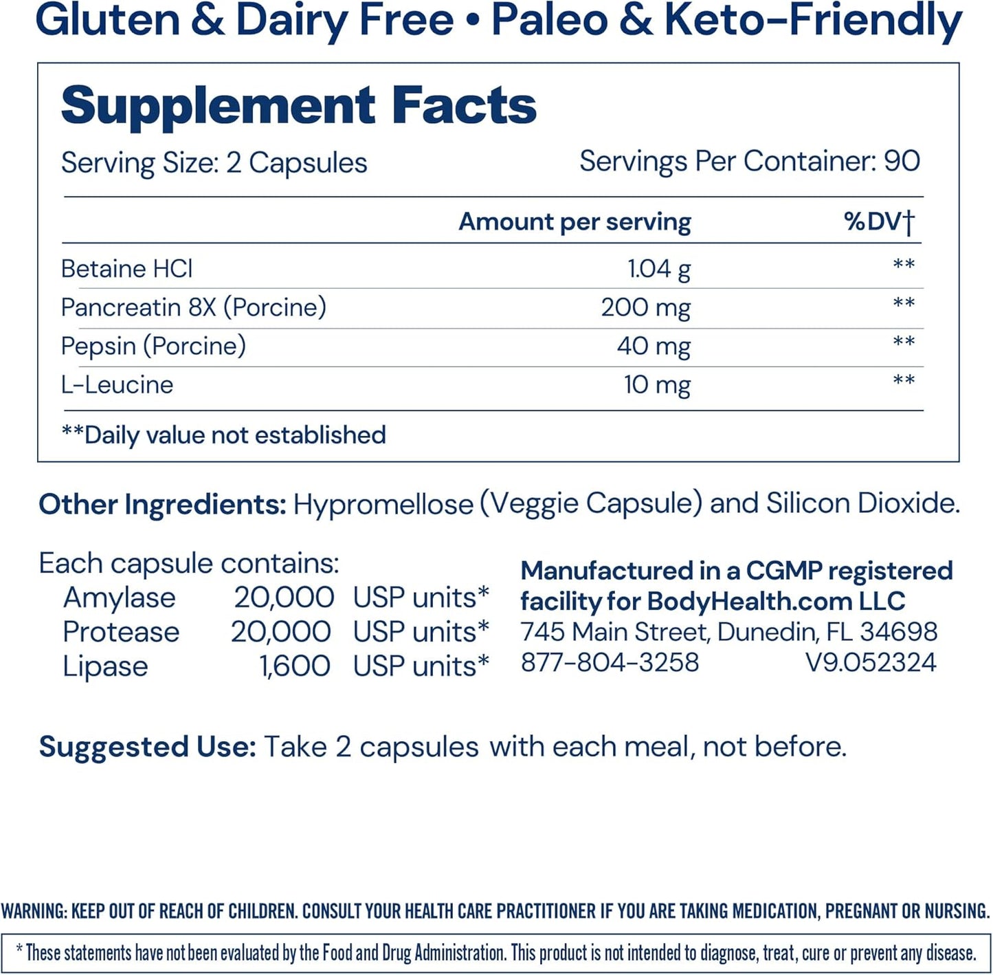 Full Spectrum Digestive Enzymes with Probiotics (180 caps) - Relief for Bloating, Heartburn, Gas, Constipation - BodyHealth Enzyme Support