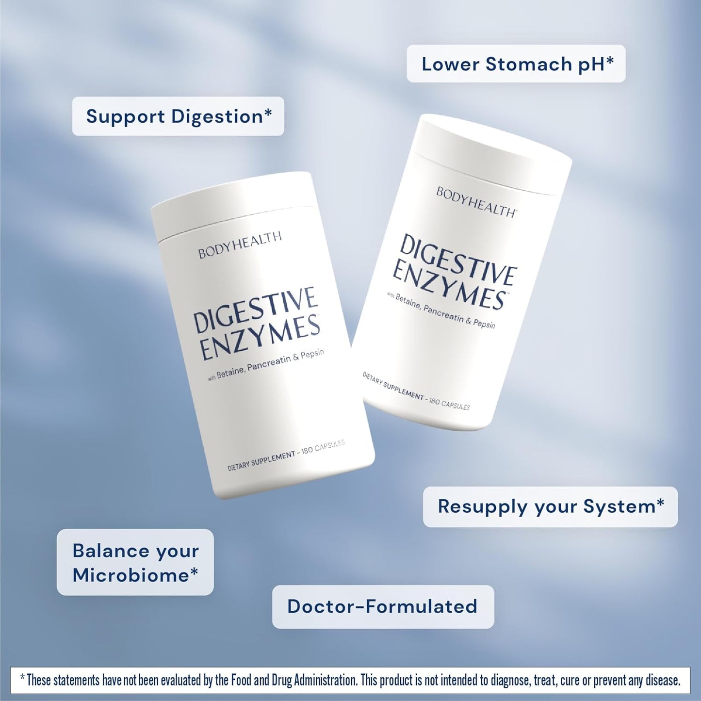 Full Spectrum Digestive Enzymes with Probiotics (180 caps) - Relief for Bloating, Heartburn, Gas, Constipation - BodyHealth Enzyme Support