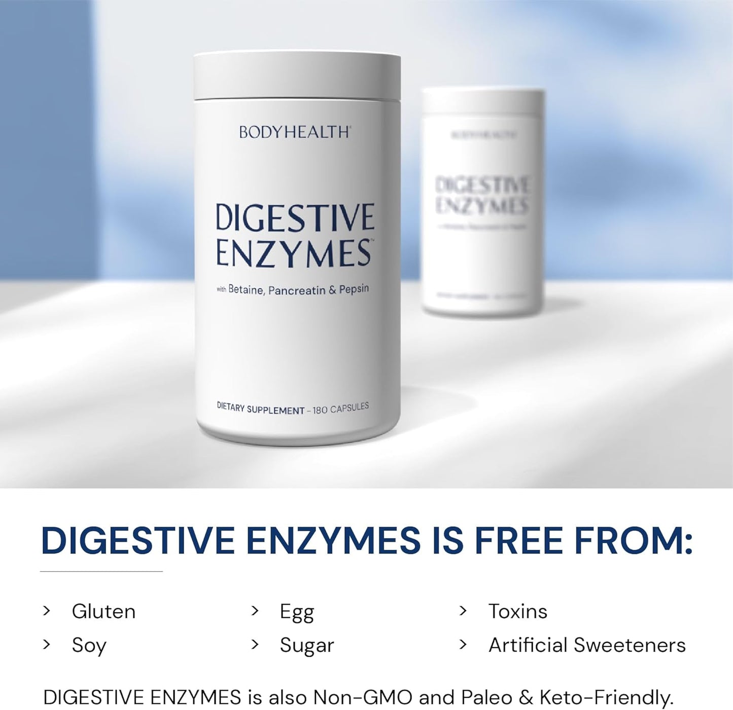 Full Spectrum Digestive Enzymes with Probiotics (180 caps) - Relief for Bloating, Heartburn, Gas, Constipation - BodyHealth Enzyme Support