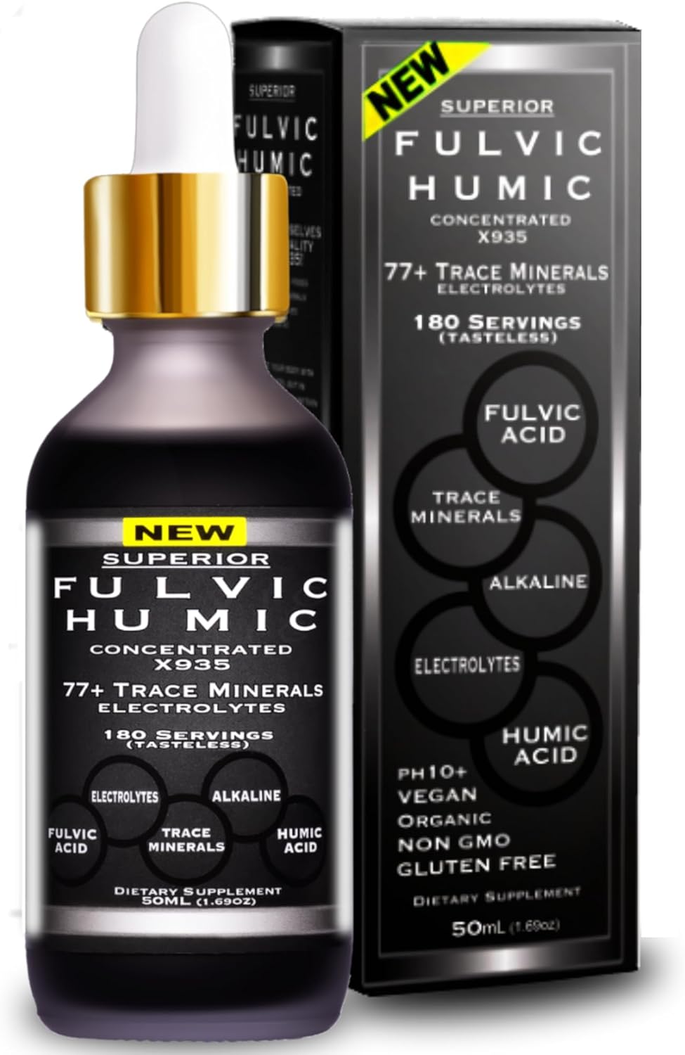 Fulvic Humic X935 Acid: 77 Trace Minerals & Electrolytes for Gut Health - 180 Servings, Easy to Use Alternative to Shilajit
