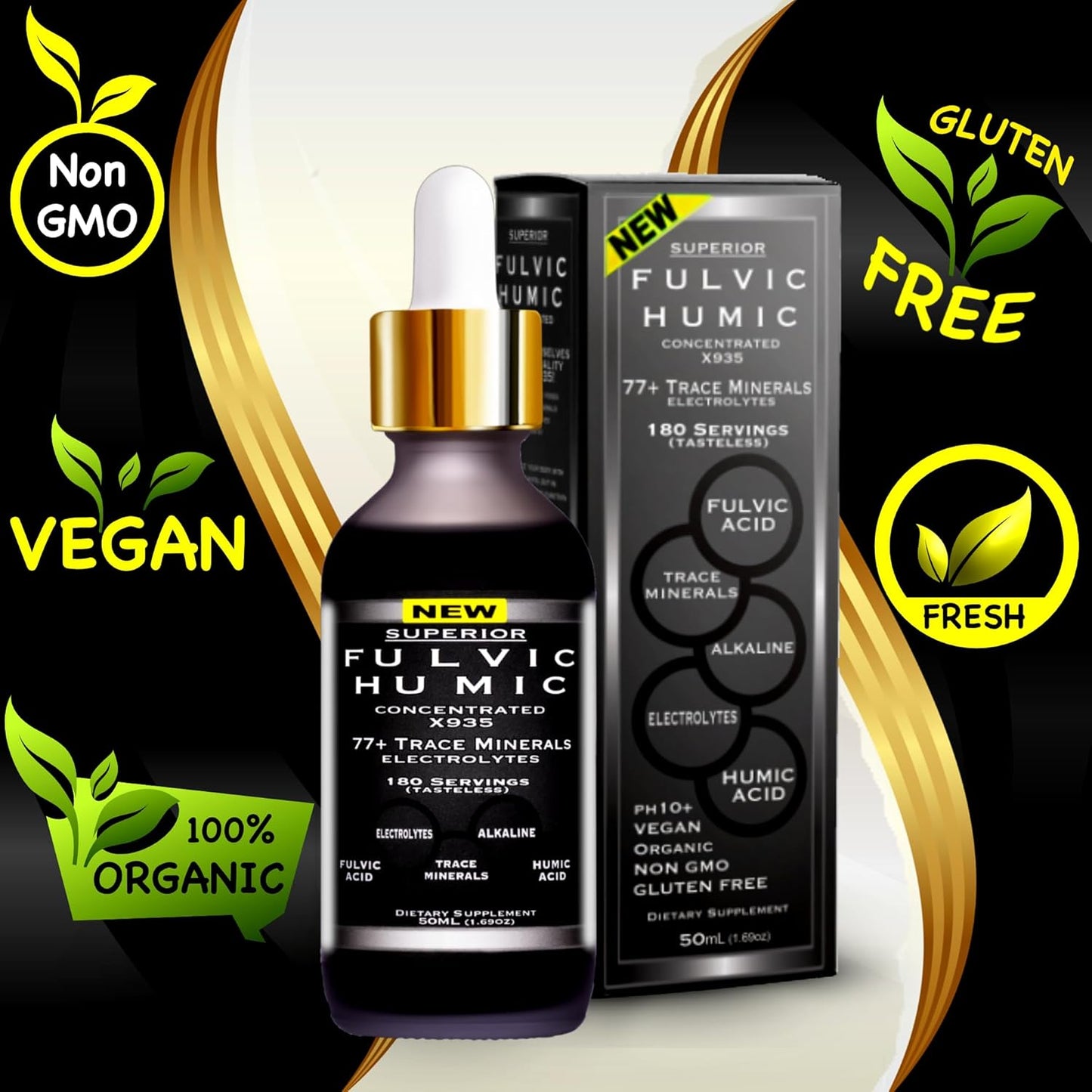 Fulvic Humic X935 Acid: 77 Trace Minerals & Electrolytes for Gut Health - 180 Servings, Easy to Use Alternative to Shilajit