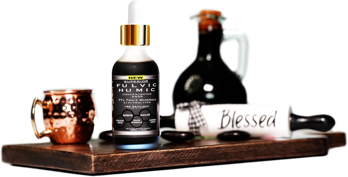 Fulvic Humic X935 Acid: 77 Trace Minerals & Electrolytes for Gut Health - 180 Servings, Easy to Use Alternative to Shilajit