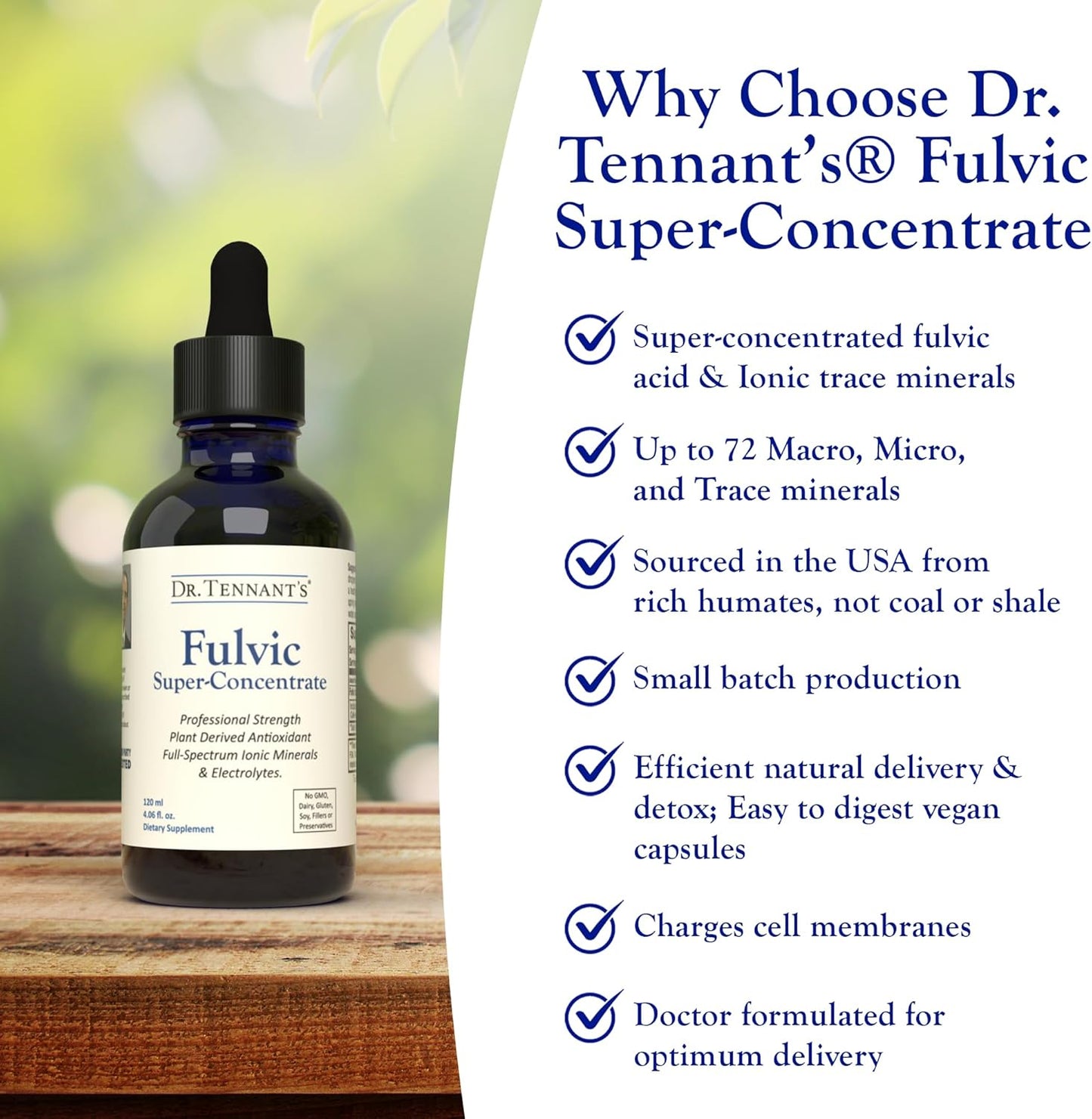 Fulvic Super-Concentrate Liquid by Dr. Tennant - Boosts Cellular Function with Electrons - 120 Day Supply