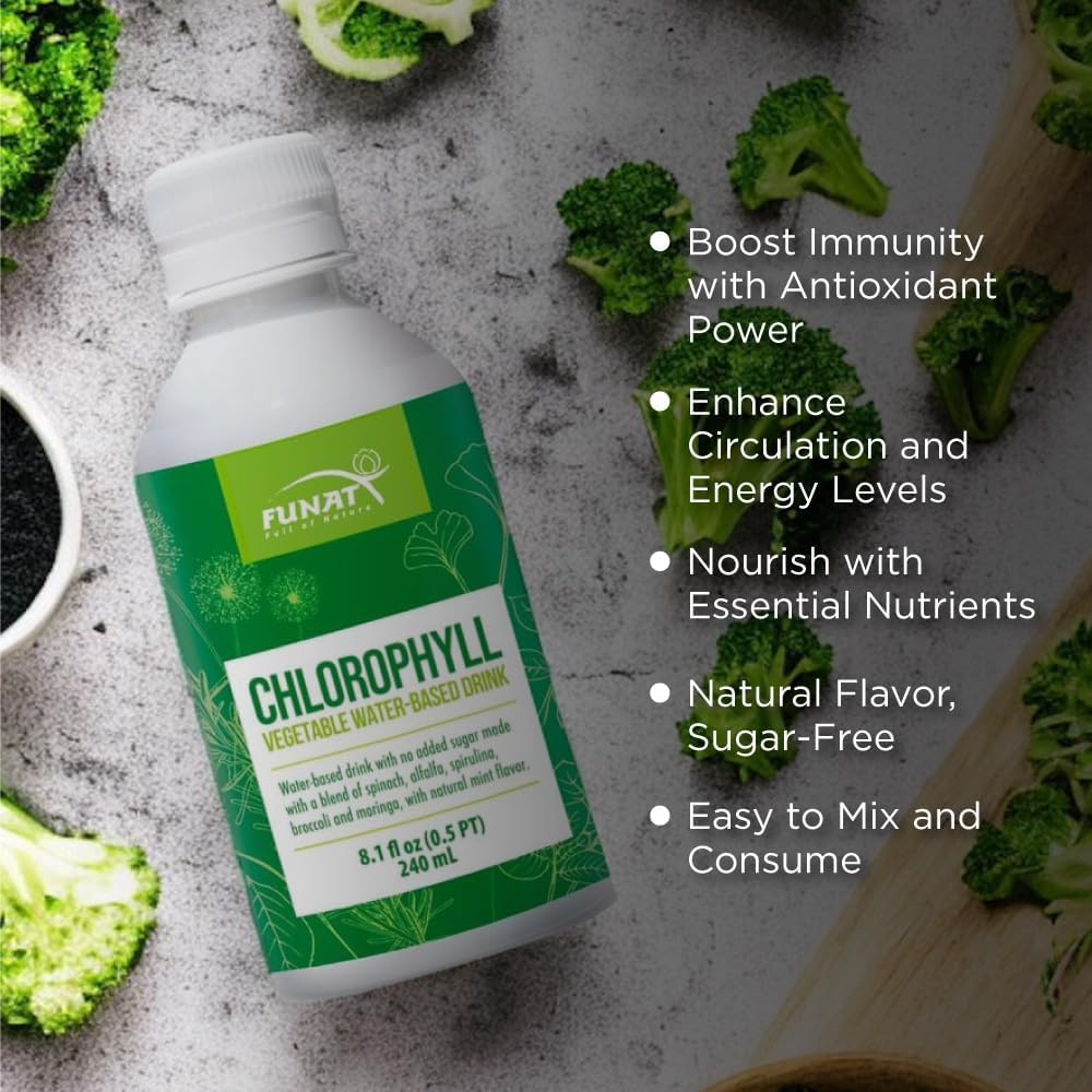 Funat Chlorophyll Plus Liquid Drops - Natural Mint Flavor Green Supplement for Energy & Wellness - Nutrient-Rich Formula - 8.1 FL OZ