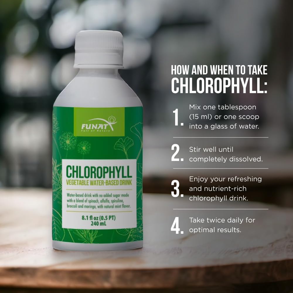 Funat Chlorophyll Plus Liquid Drops - Natural Mint Flavor Green Supplement for Energy & Wellness - Nutrient-Rich Formula - 8.1 FL OZ