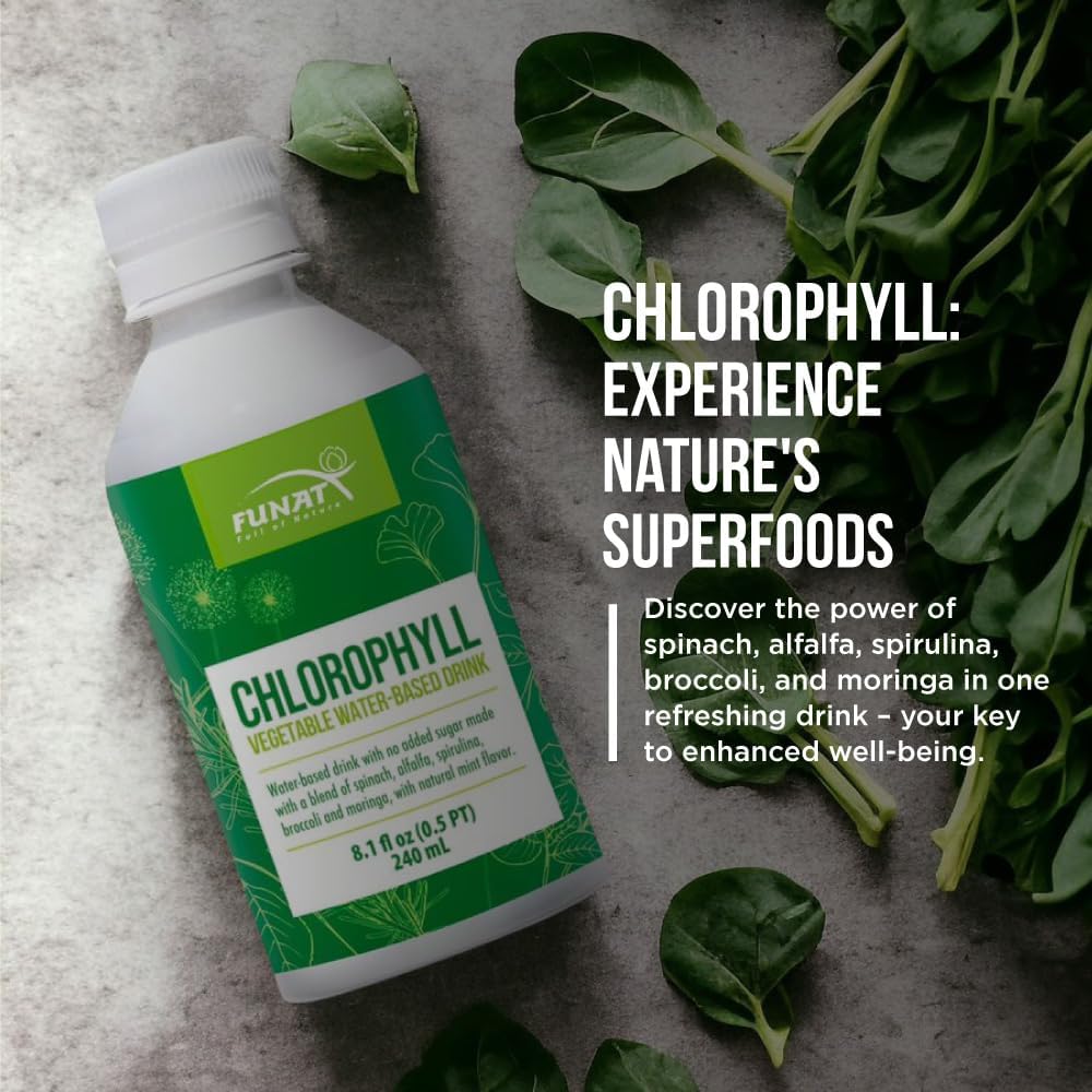 Funat Chlorophyll Plus Liquid Drops - Natural Mint Flavor Green Supplement for Energy & Wellness - Nutrient-Rich Formula - 8.1 FL OZ
