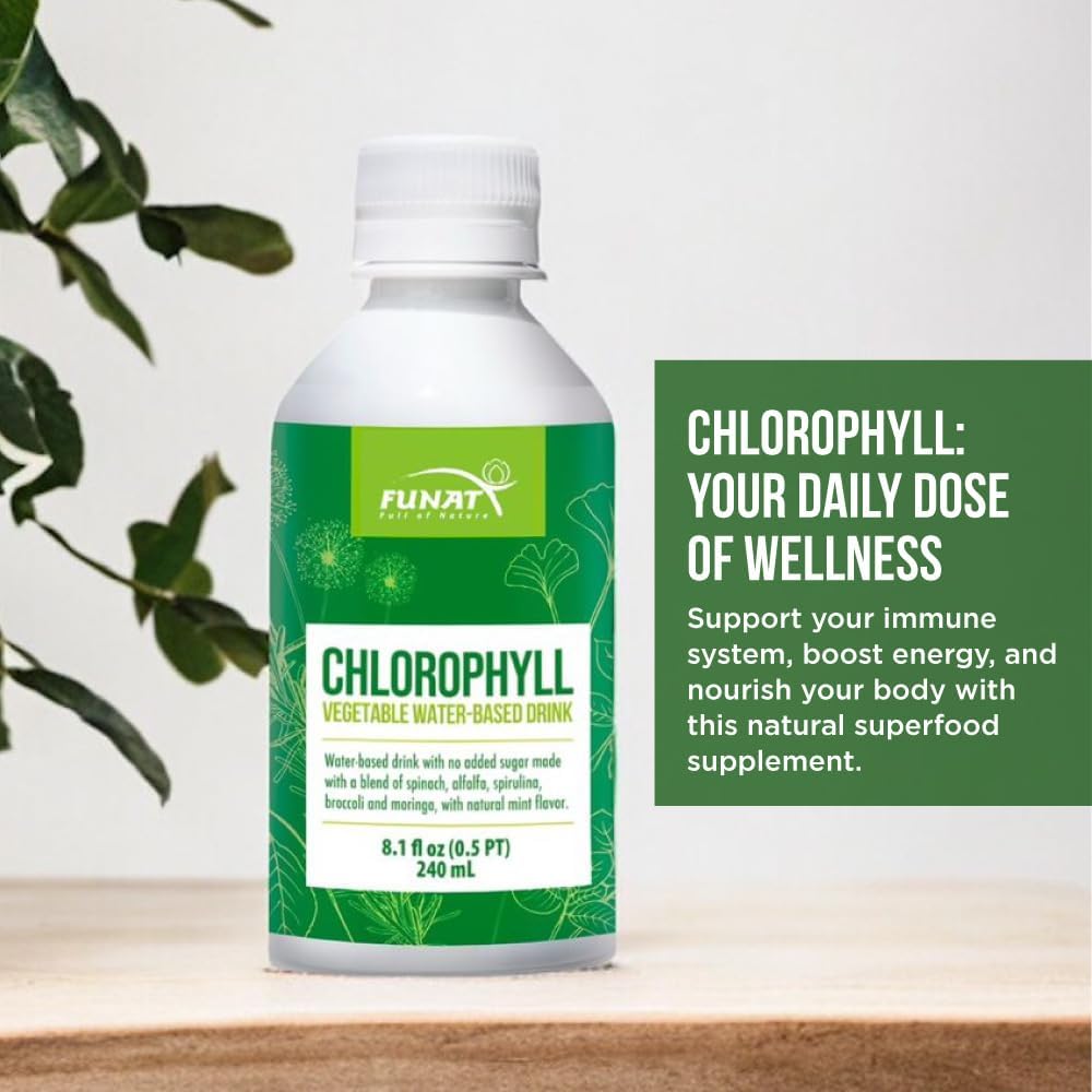 Funat Chlorophyll Plus Liquid Drops - Natural Mint Flavor Green Supplement for Energy & Wellness - Nutrient-Rich Formula - 8.1 FL OZ