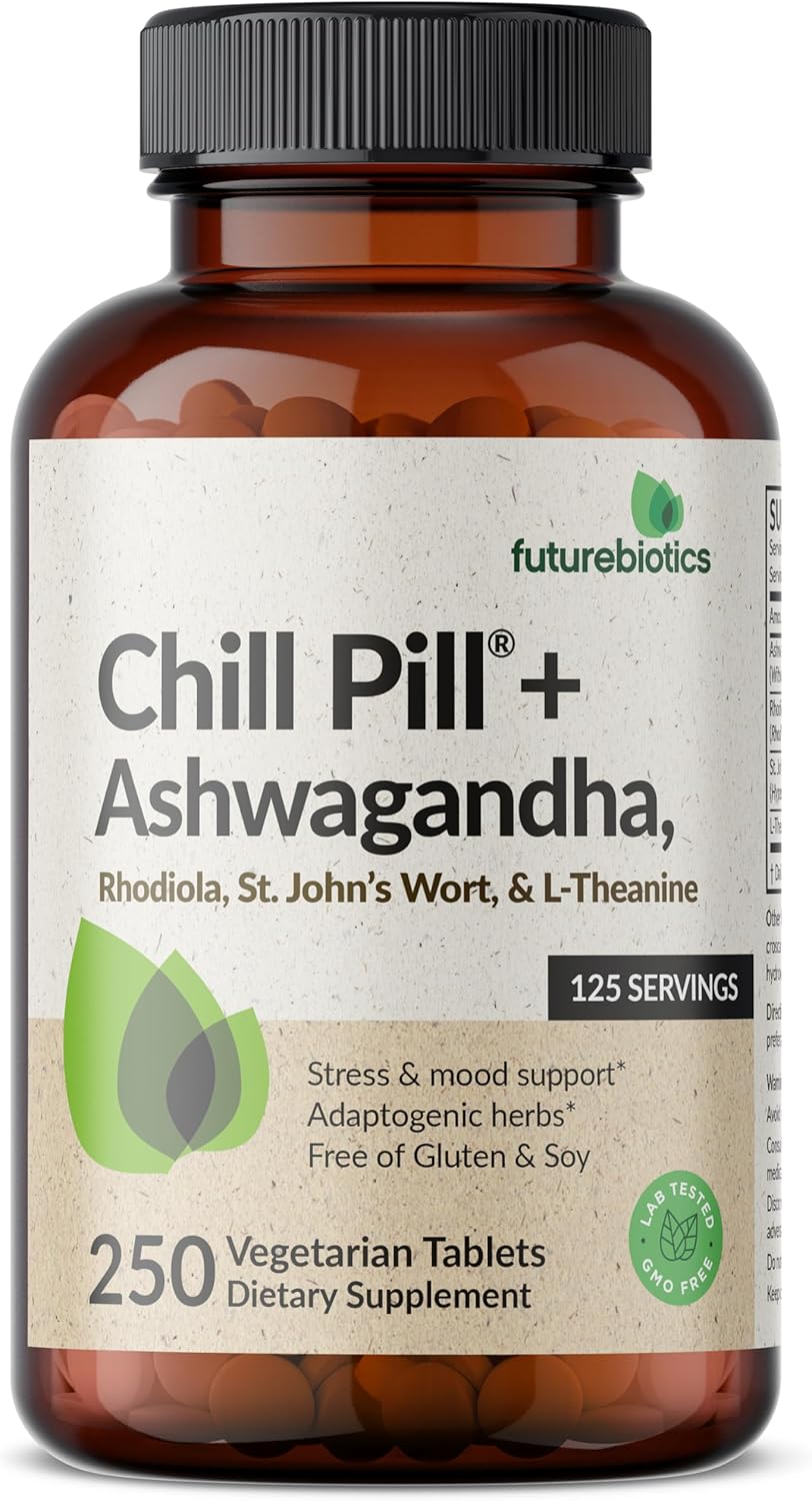 Futurebiotics Chill Pill with Ashwagandha, Rhodiola, St. John’s Wort, & L-Theanine - Non-GMO, 250 Vegetarian Tablets