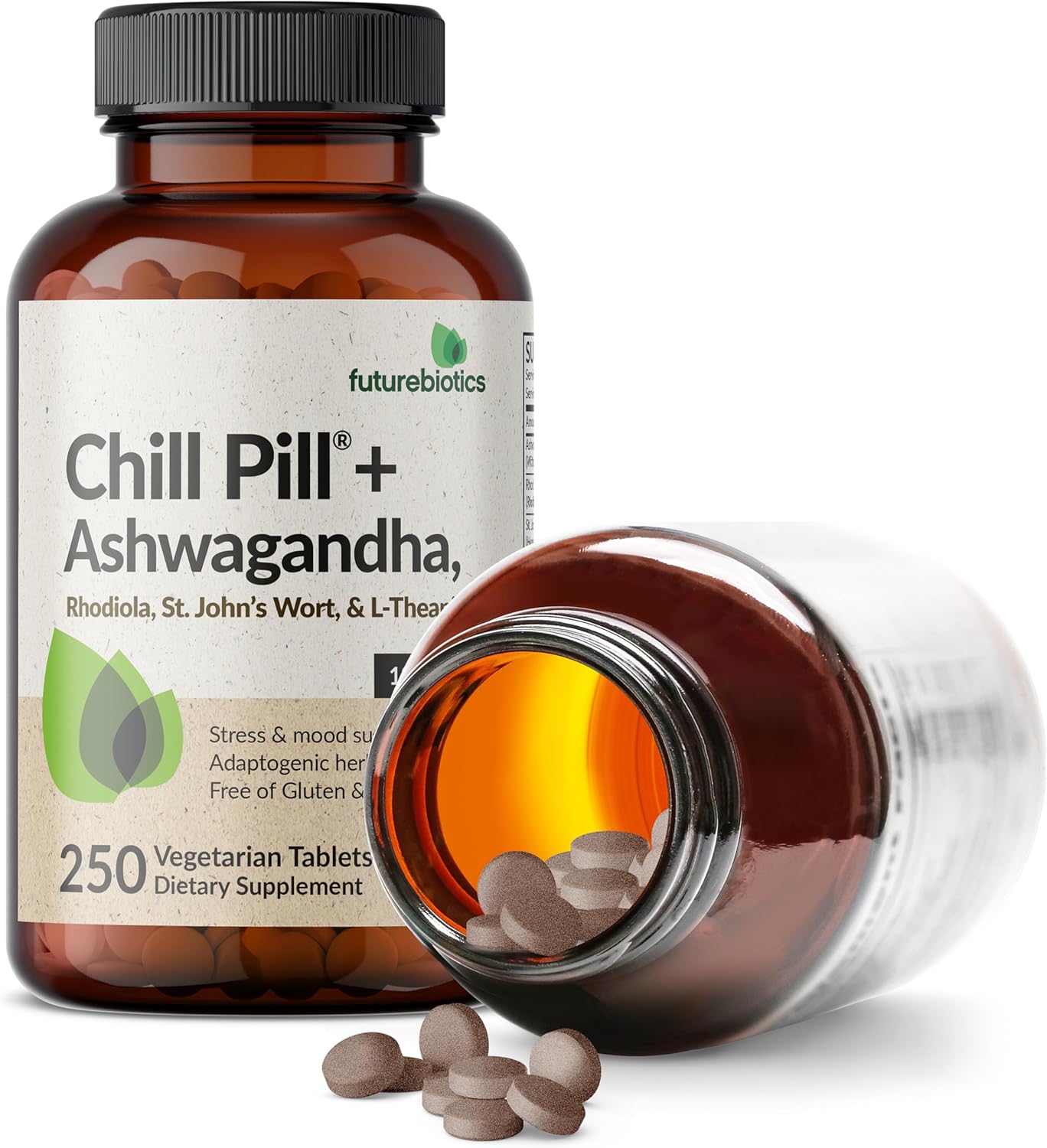 Futurebiotics Chill Pill with Ashwagandha, Rhodiola, St. John’s Wort, & L-Theanine - Non-GMO, 250 Vegetarian Tablets