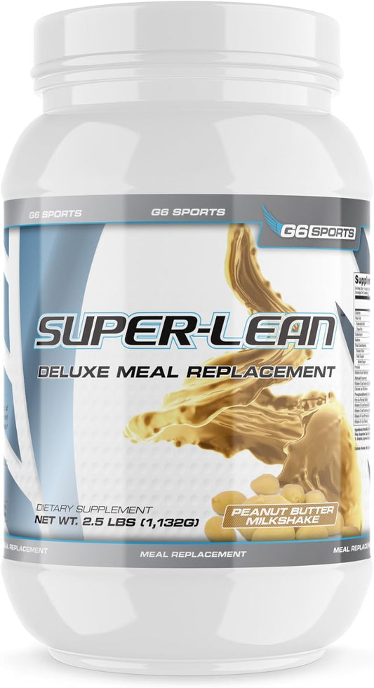 G6 Sports Nutrition Super-Lean Deluxe Meal Replacement - Peanut Butter Milkshake - 2.5lb Jar with 32g Protein and 25 Added Vitamins & Minerals