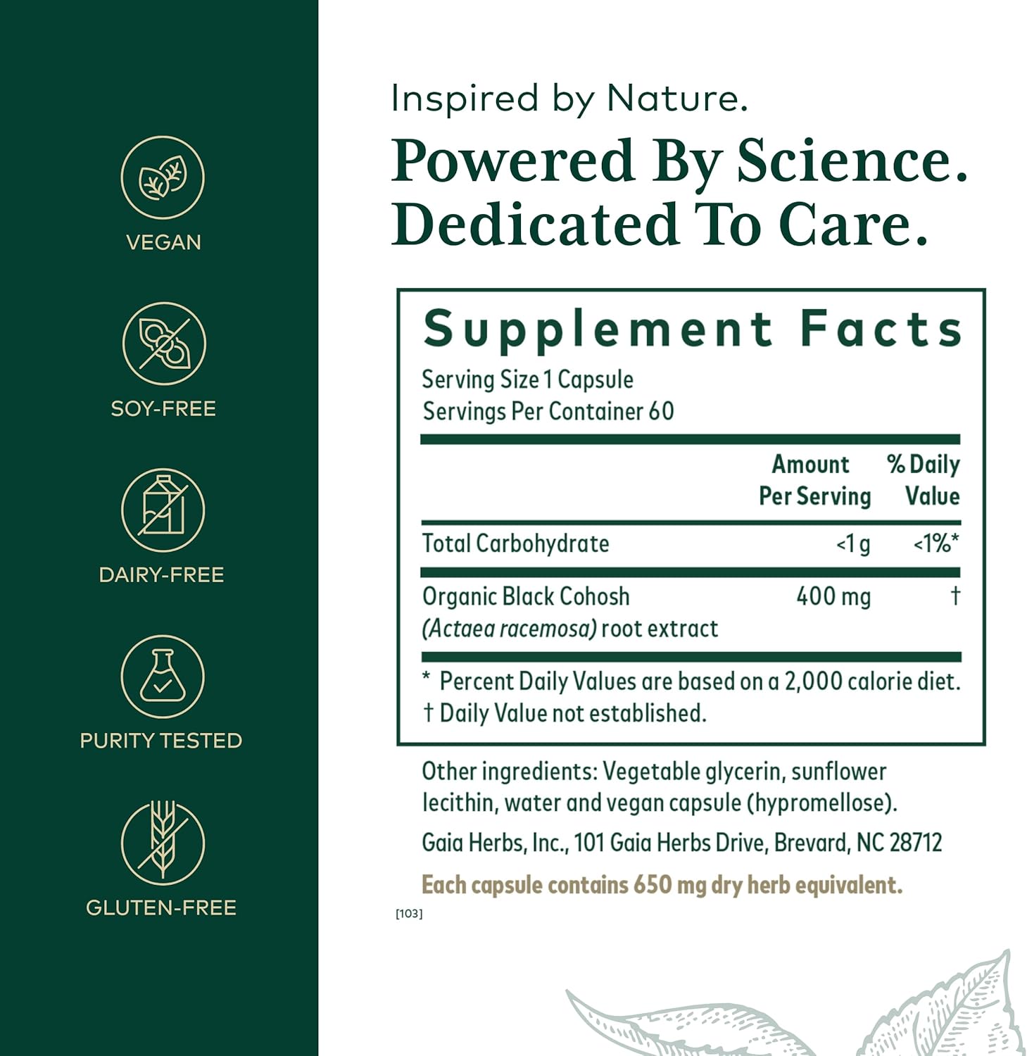 Gaia Herbs Pro Black Cohosh Liquid Capsules - Menopause Support Supplement - Hormone Balance for Women - 60 Vegan Capsules