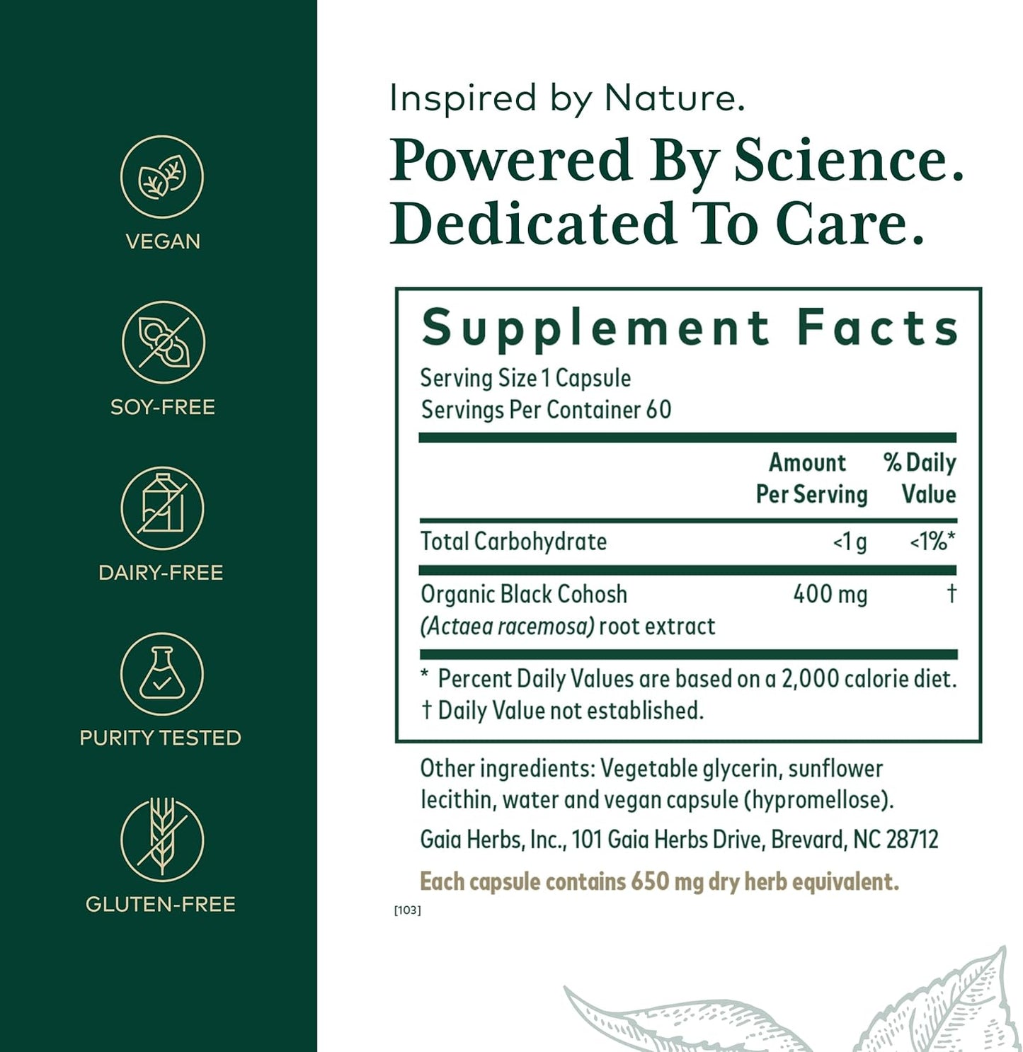 Gaia Herbs Pro Black Cohosh Liquid Capsules - Menopause Support Supplement - Hormone Balance for Women - 60 Vegan Capsules