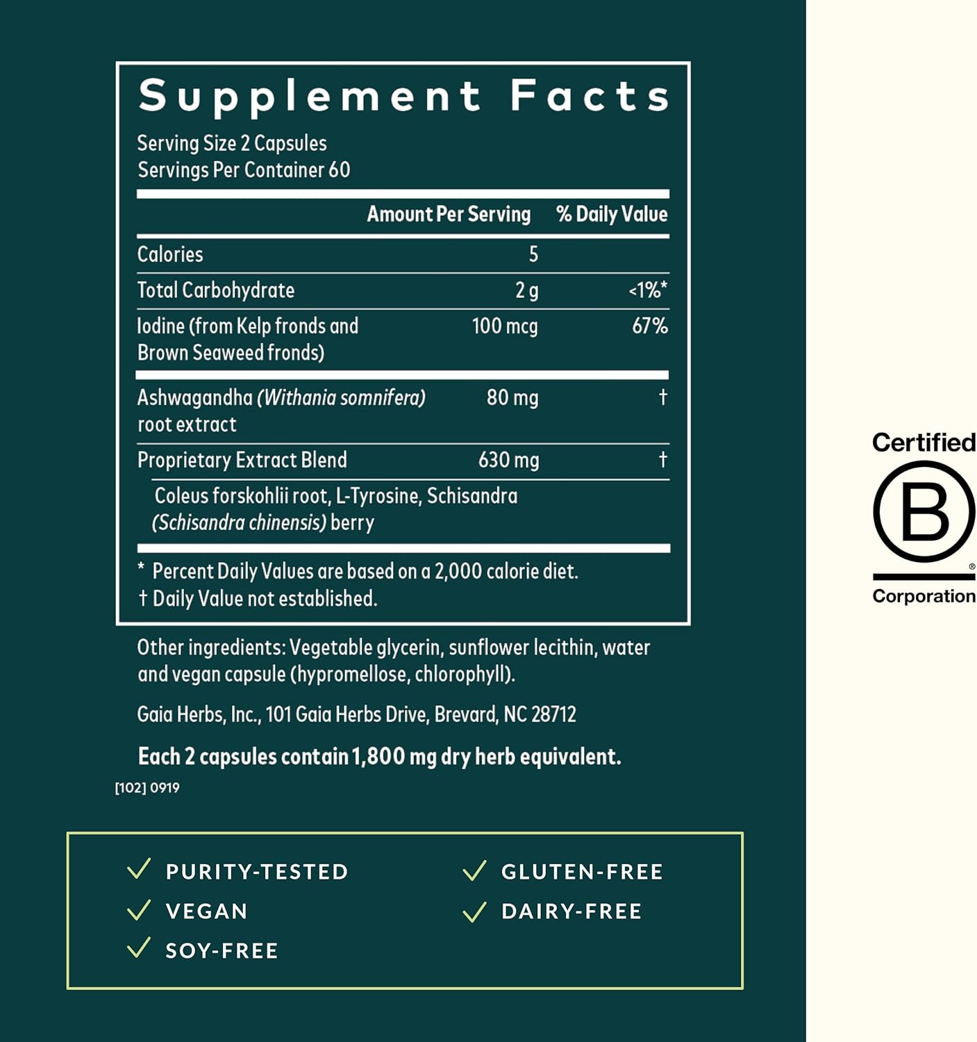 Gaia Herbs Thyroid Support: Vegan Liquid Phyto-Capsules with Ashwagandha, Kelp, Brown Seaweed, Schisandra - 40-Day Supply for Metabolic Balance
