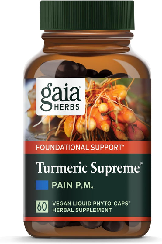 Gaia Herbs Turmeric Supreme Discomfort P.M. - Nighttime Comfort for Restful Sleep - 60 Liquid Phyto-Capsules
