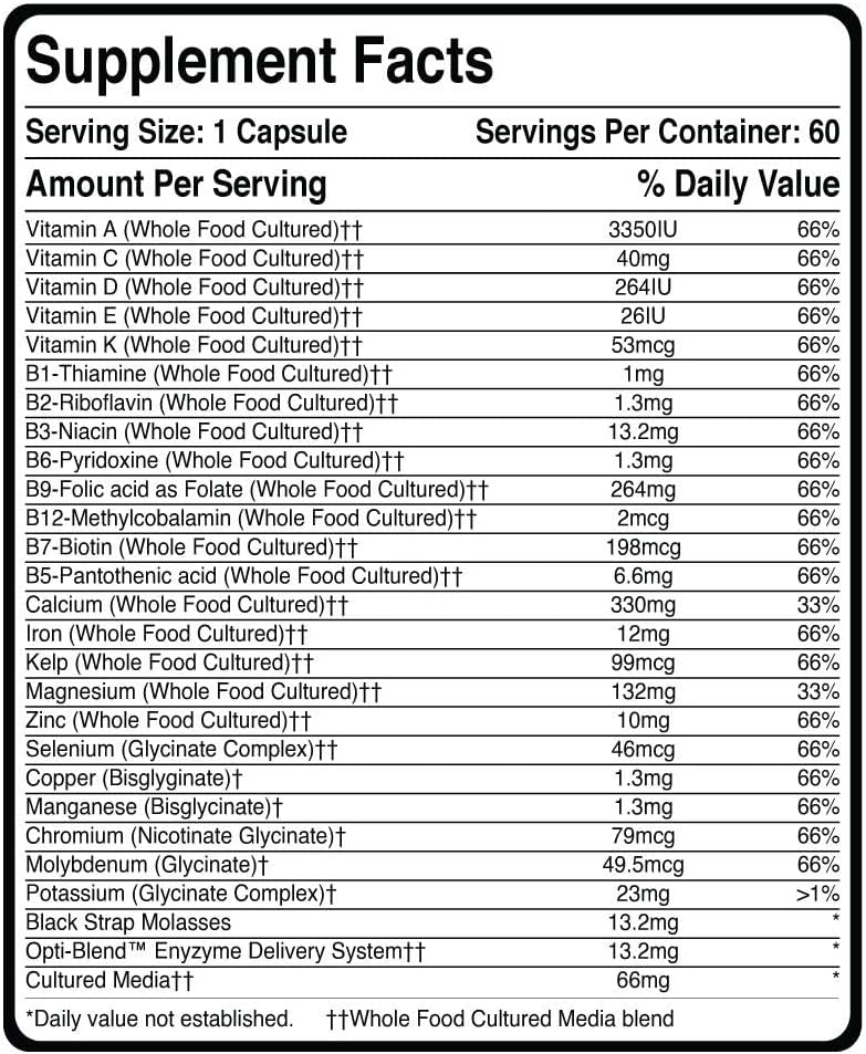 Gains in Bulk Square 1 Whole Food Daily Multi-Vitamin & Mineral Supplement - 60 Capsules for Optimal Performance