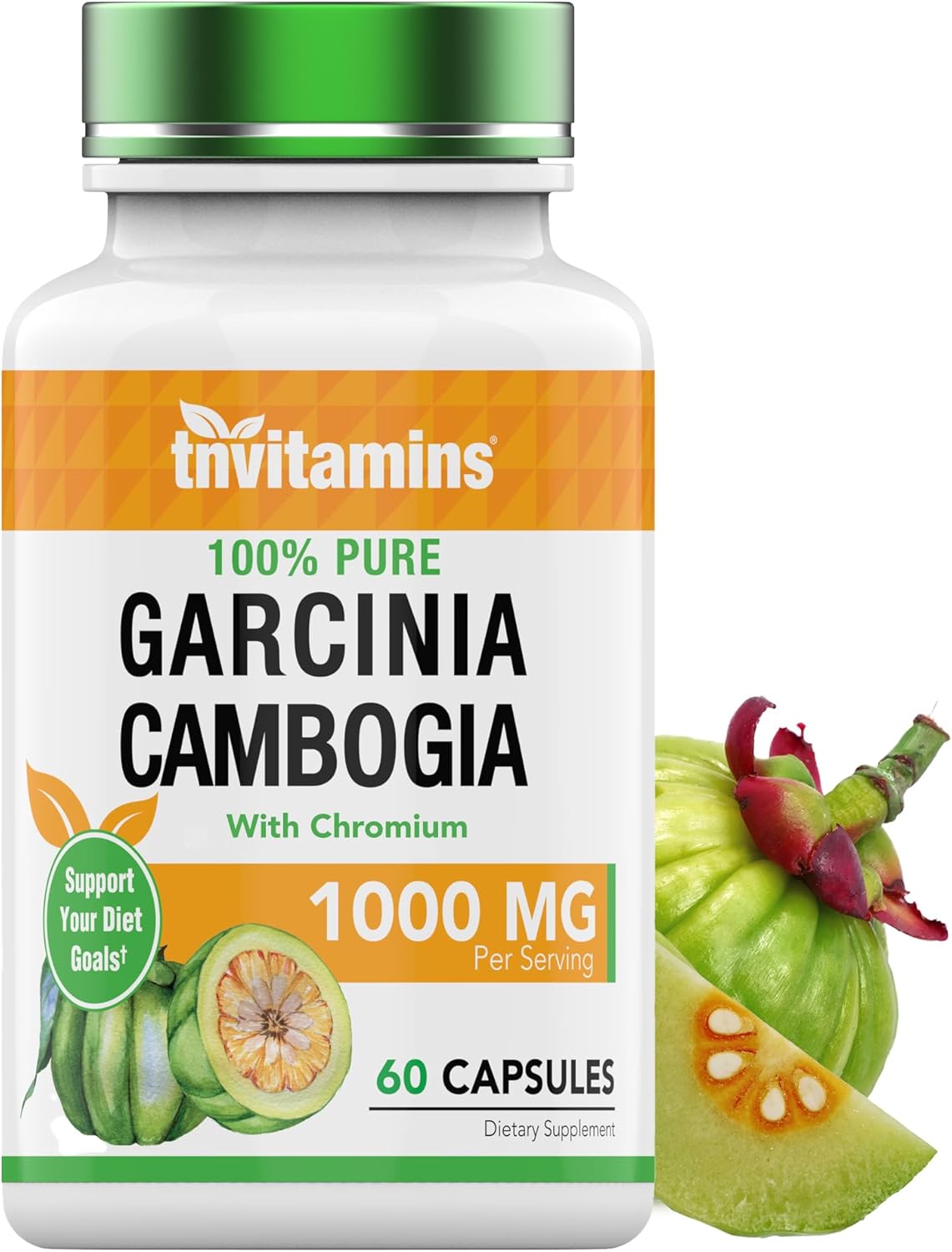Garcinia Cambogia Extract Capsules (1000 MG x 60) with Chromium for Weight Loss | Appetite Suppressant for Women & Men | Dietary Supplement by tnvitamins