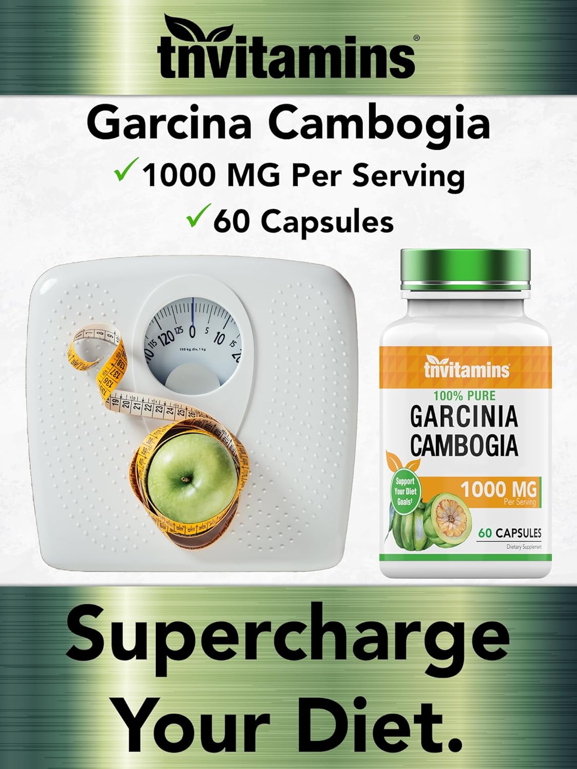 Garcinia Cambogia Extract Capsules (1000 MG x 60) with Chromium for Weight Loss | Appetite Suppressant for Women & Men | Dietary Supplement by tnvitamins