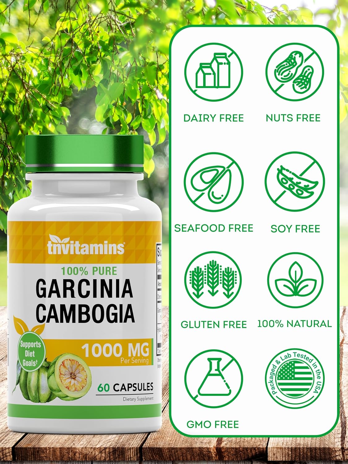 Garcinia Cambogia Extract Capsules (1000 MG x 60) with Chromium for Weight Loss | Appetite Suppressant for Women & Men | Dietary Supplement by tnvitamins
