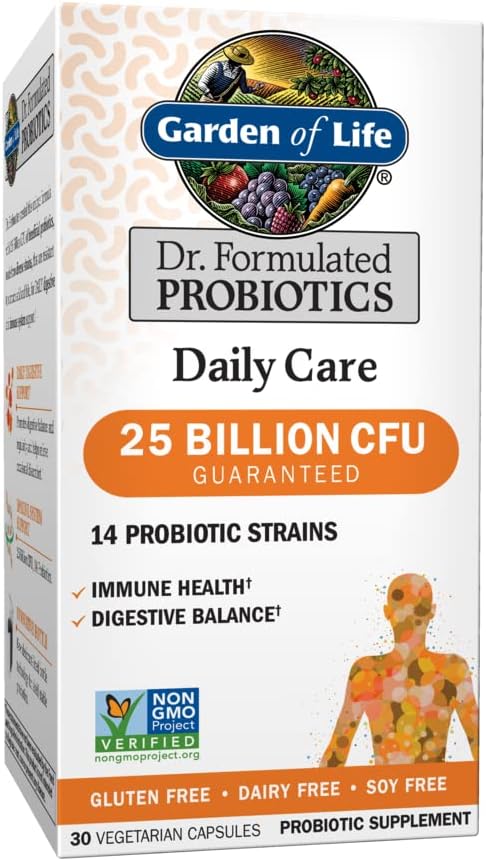 Garden of Life Dr. Formulated Probiotics Daily Care - 30 Capsules, 25 Billion CFU, 14 Strains for Immune Health & Digestive Balance, Gluten & Soy Free