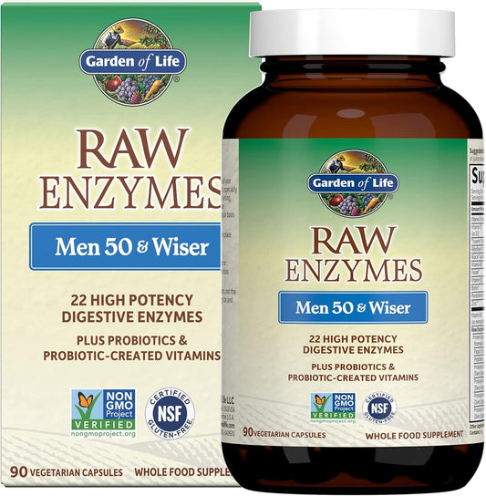 Garden of Life Men's Digestive Enzymes 50+ with Probiotics & Vitamins - RAW Enzymes, Non-GMO, Gluten-Free - 90 Capsules