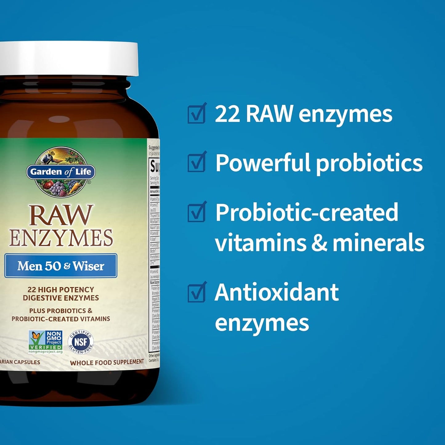 Garden of Life Men's Digestive Enzymes 50+ with Probiotics & Vitamins - RAW Enzymes, Non-GMO, Gluten-Free - 90 Capsules