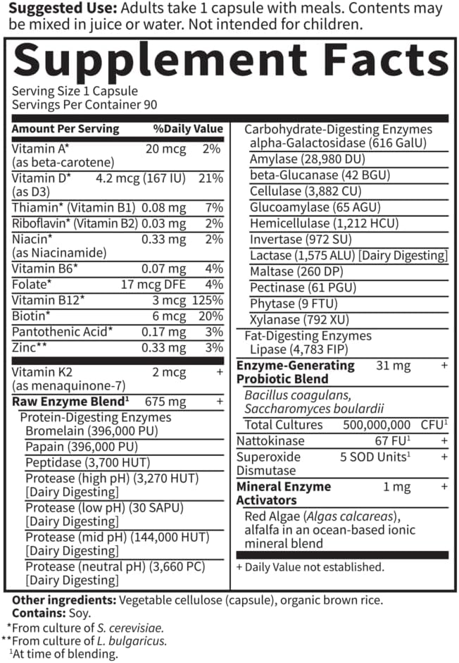 Garden of Life Men's Digestive Enzymes 50+ with Probiotics & Vitamins - RAW Enzymes, Non-GMO, Gluten-Free - 90 Capsules