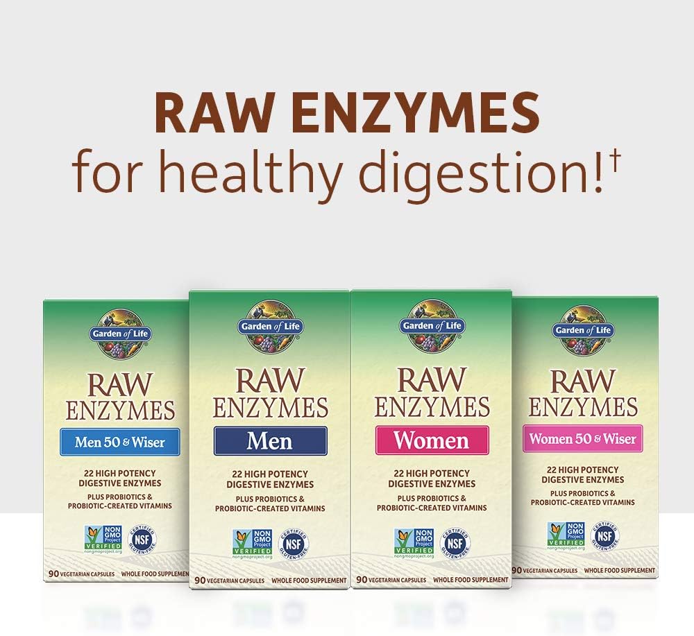 Garden of Life Men's Digestive Enzymes 50+ with Probiotics & Vitamins - RAW Enzymes, Non-GMO, Gluten-Free - 90 Capsules