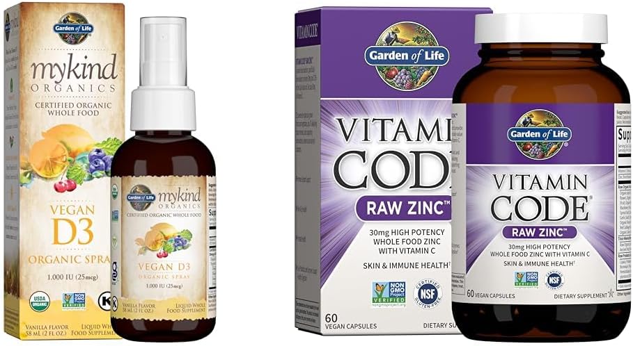 Garden of Life Organics Vegan Vitamin D3 Spray 1000 IU with Zinc Supplements 30mg for Immune & Skin Health