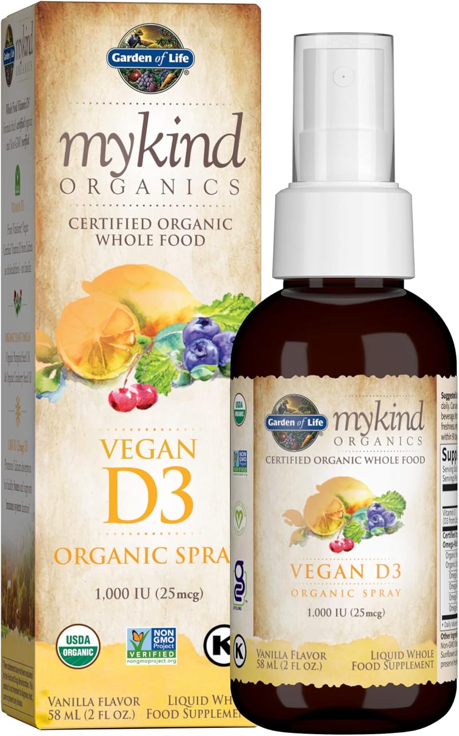 Garden of Life Organics Vegan Vitamin D3 Spray 1000 IU with Zinc Supplements 30mg for Immune & Skin Health