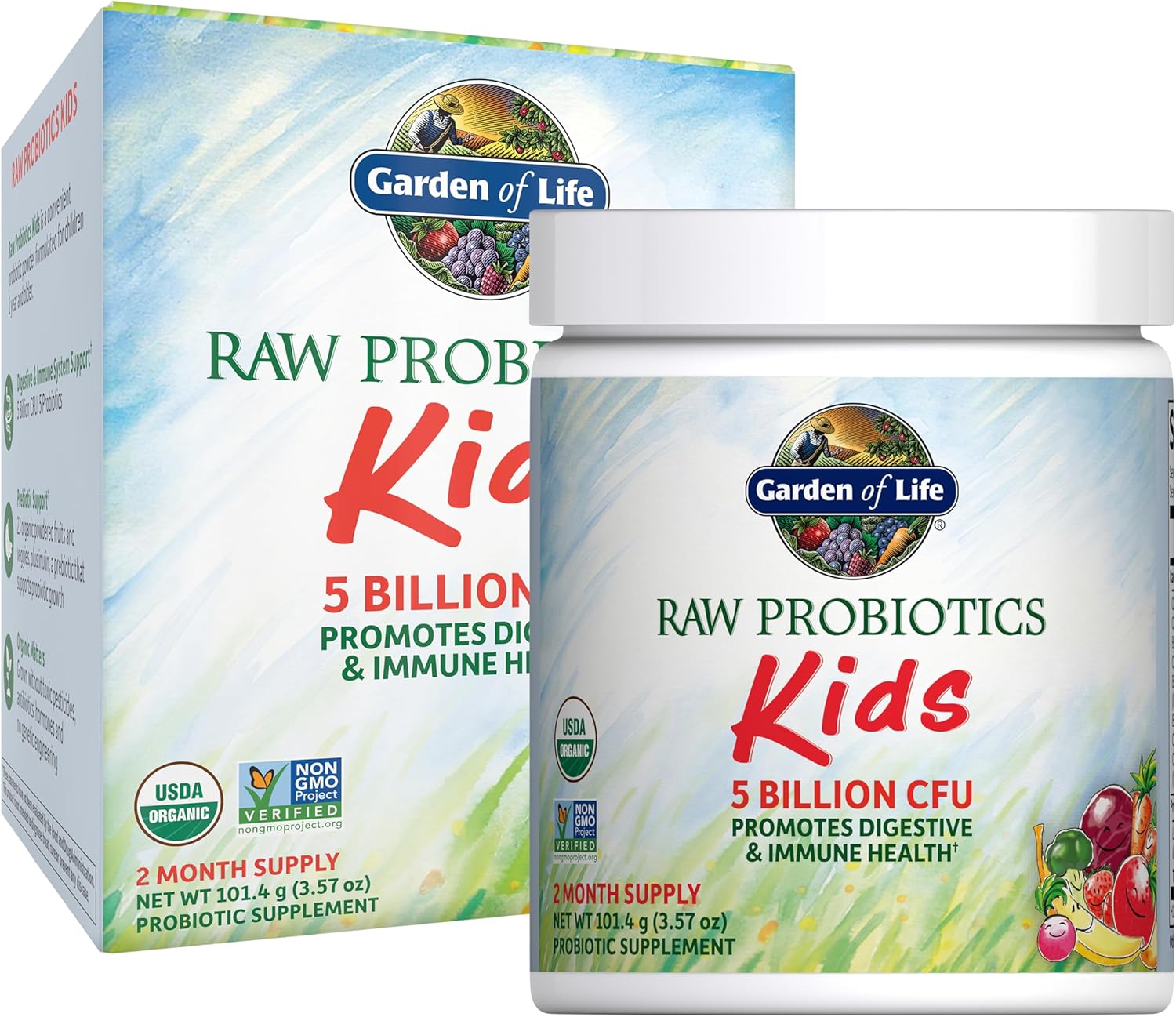 Garden of Life RAW Probiotics Kids Powder - 5 Billion CFU for Digestive & Immune Health - Mild Banana Flavor