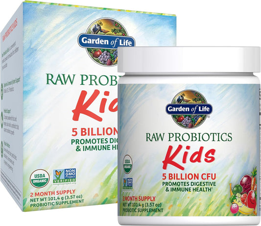 Garden of Life RAW Probiotics Kids Powder - 5 Billion CFU for Digestive & Immune Health - Mild Banana Flavor