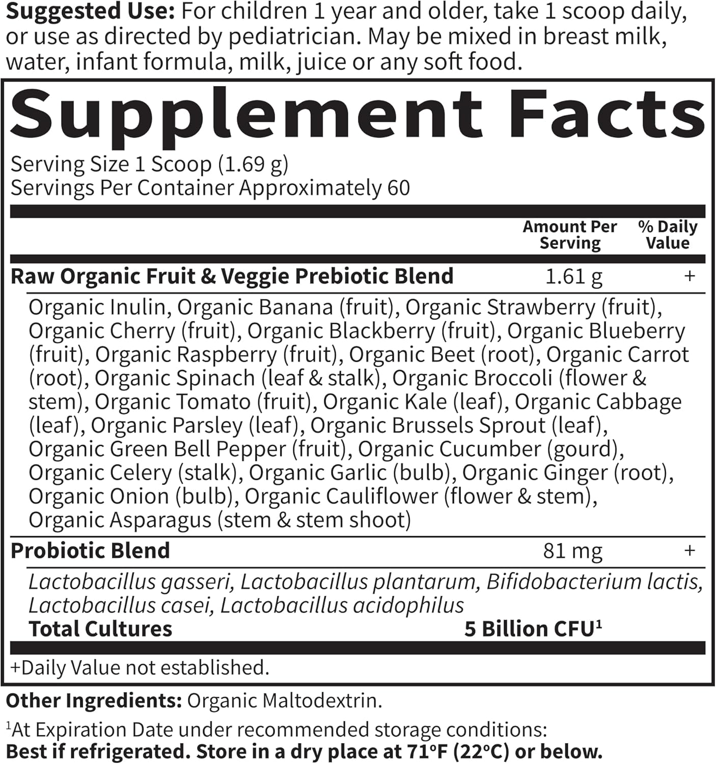 Garden of Life RAW Probiotics Kids Powder - 5 Billion CFU for Digestive & Immune Health - Mild Banana Flavor