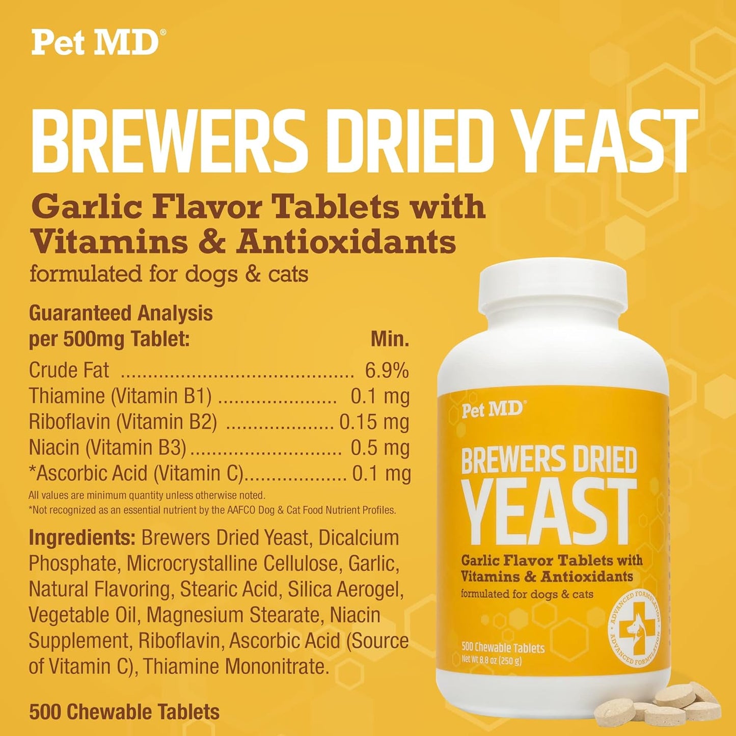 Garlic and Brewer's Yeast Tablets for Dogs and Cats - Antioxidants with Vitamin B1 and C - 500 Count