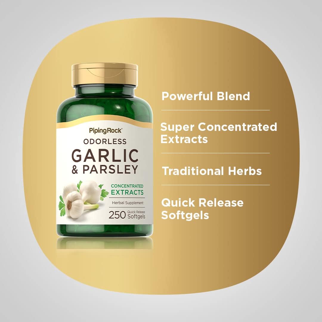 Garlic and Parsley Softgel Capsules | 500mg | 250 Count | Concentrated Herbal Extract | Non-GMO, Gluten Free Supplement