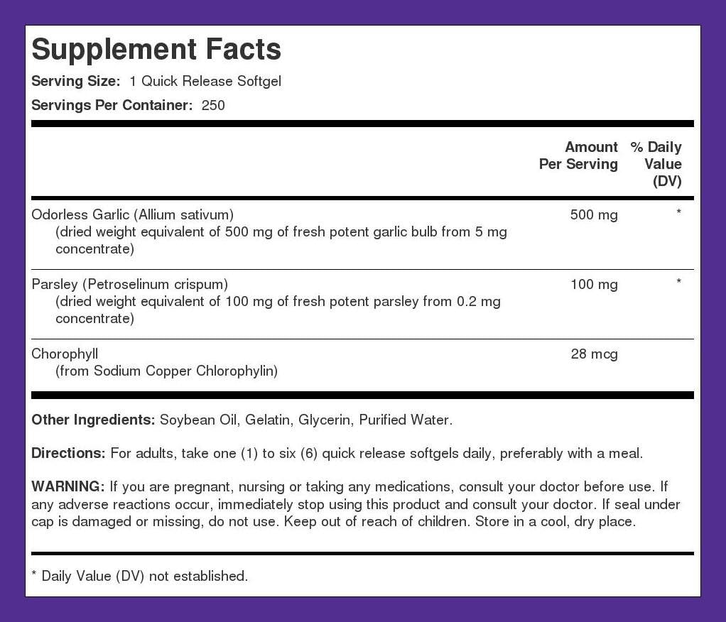 Garlic and Parsley Softgel Capsules | 500mg | 250 Count | Concentrated Herbal Extract | Non-GMO, Gluten Free Supplement