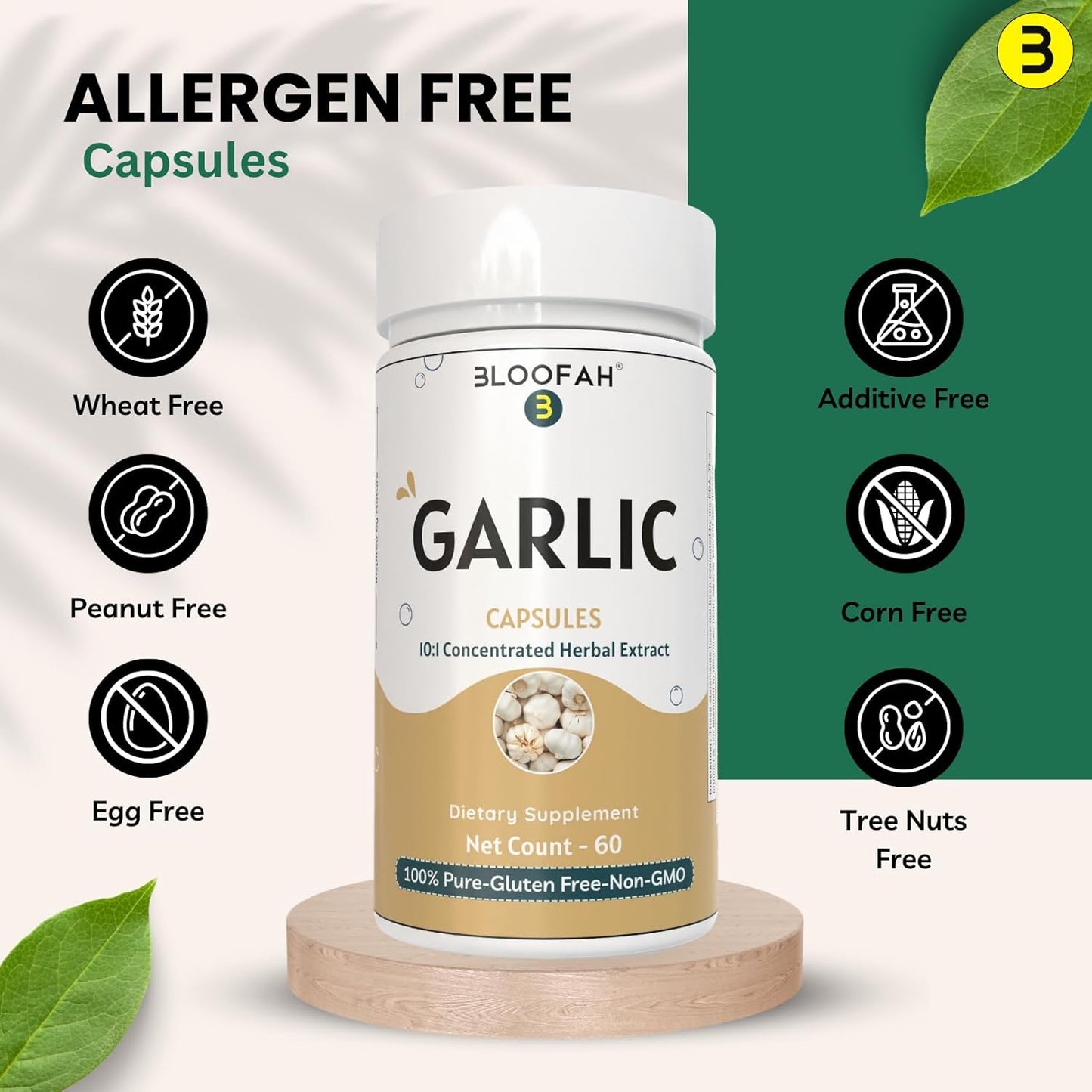 Garlic Capsules 500mg | 10:1 Concentration Extract Powder | Allium sativum Supplement | Non-GMO, Gluten-Free (60 Count)