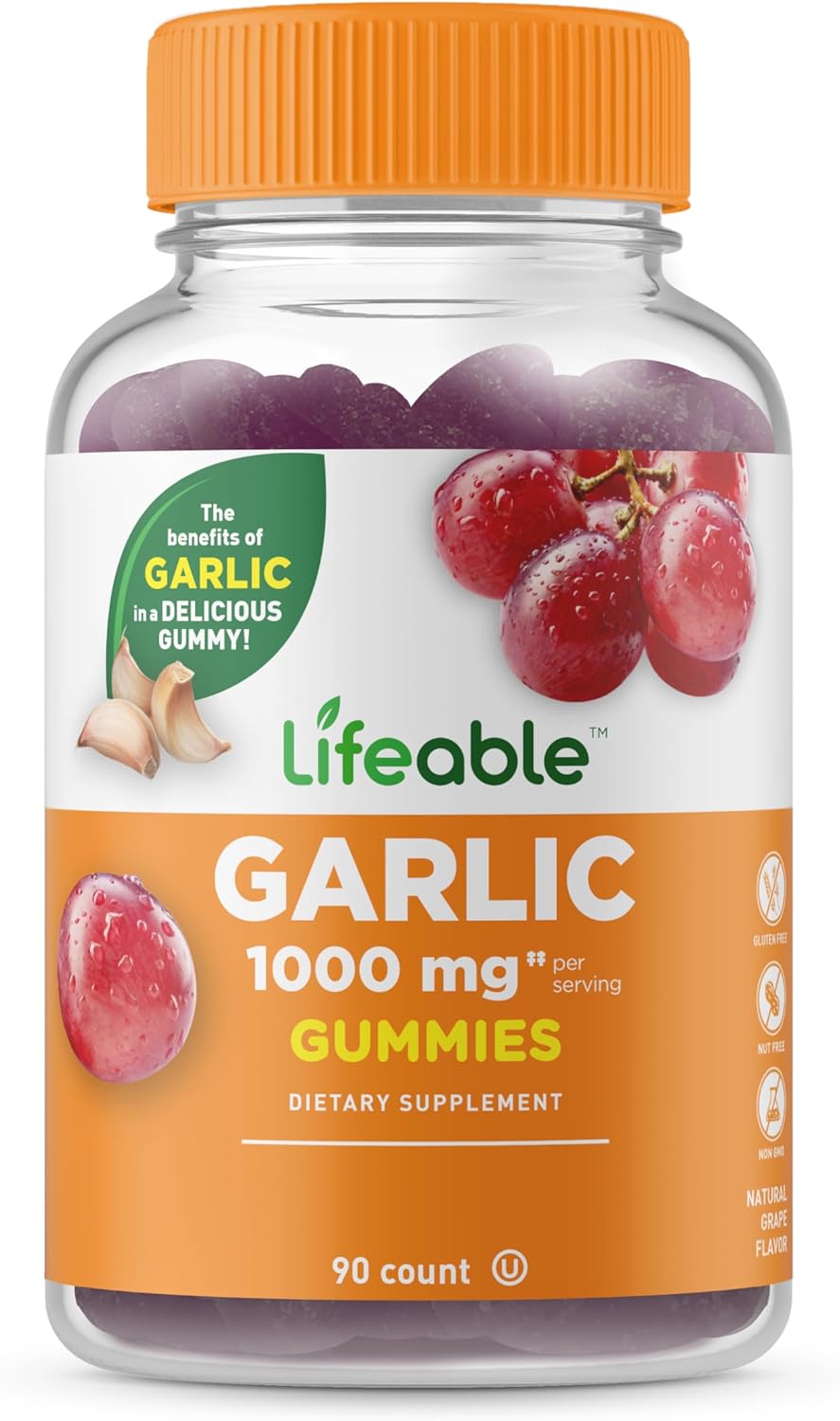 Garlic Gummies for Cardiovascular Health Support | 90 Gummies for Adults | Delicious Garlic Supplement Gummies | Lifeable Garlic Extract