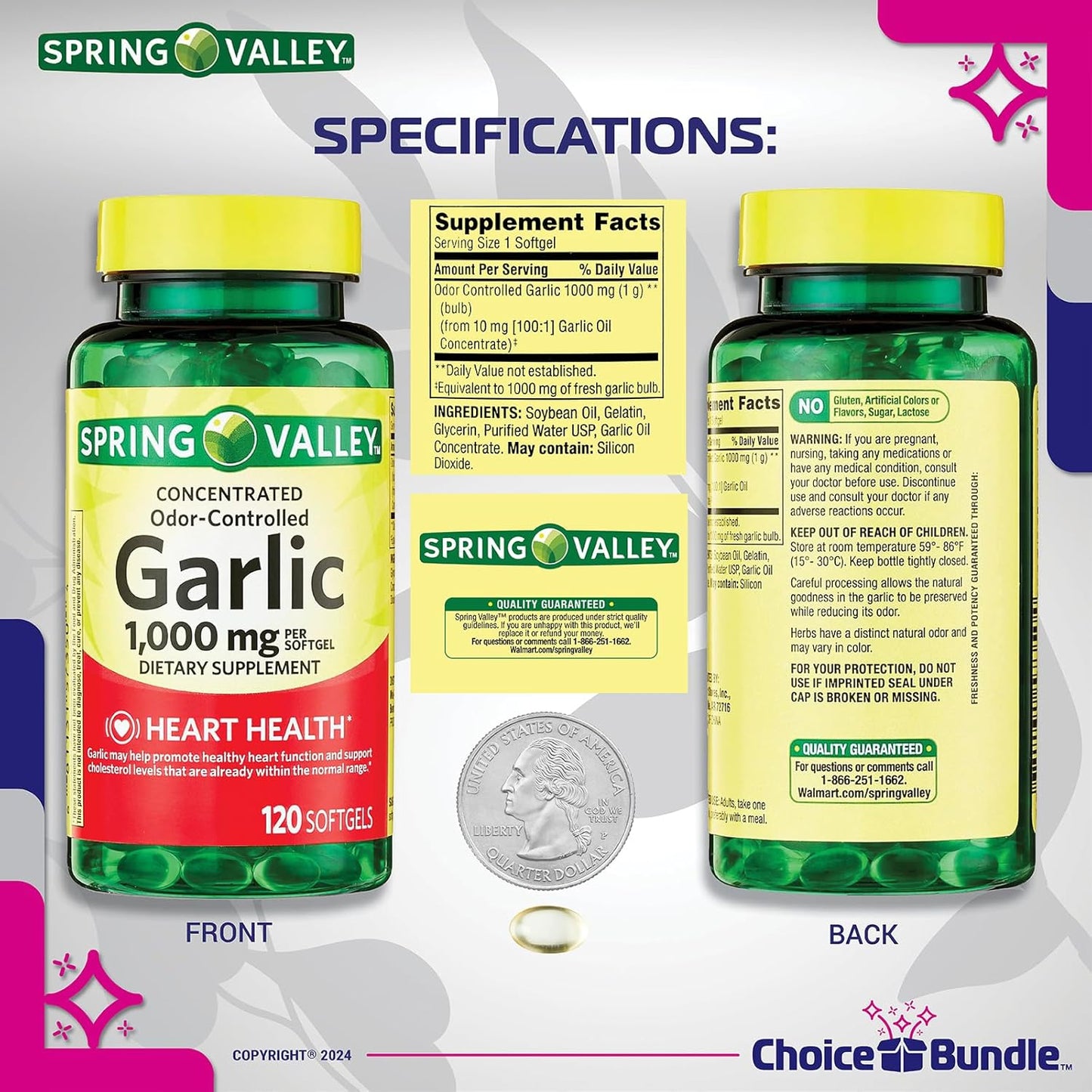 Garlic Softgels Bundle: 360 Count with Odor Control, Vitamin Guide, and Pill Container - 3 Pack of 1,000mg Dietary Supplements