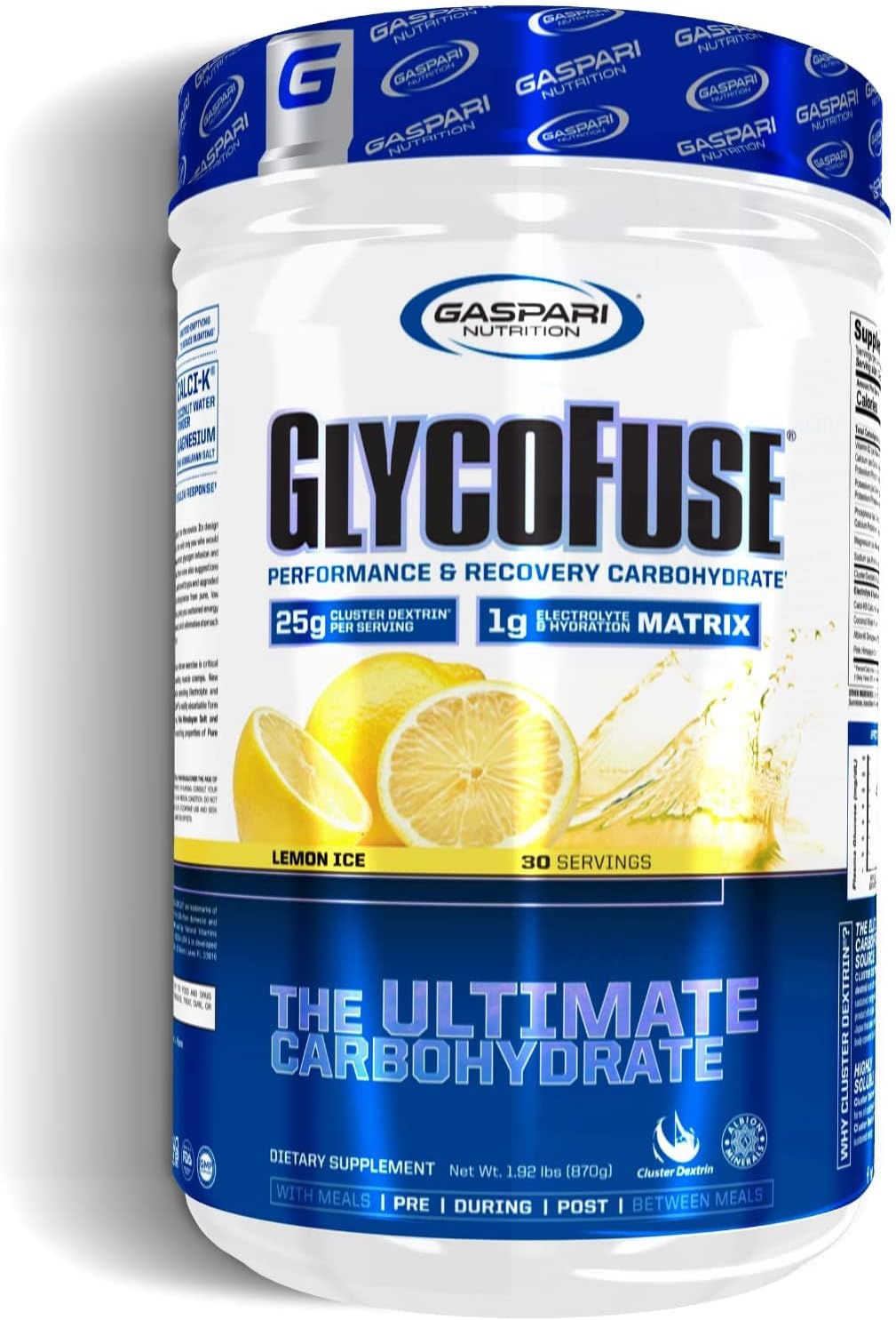 Gaspari Nutrition Glycofuse Lemon Ice: Performance & Recovery Carbohydrate with Cluster Dextrin & Electrolytes (30 Servings)