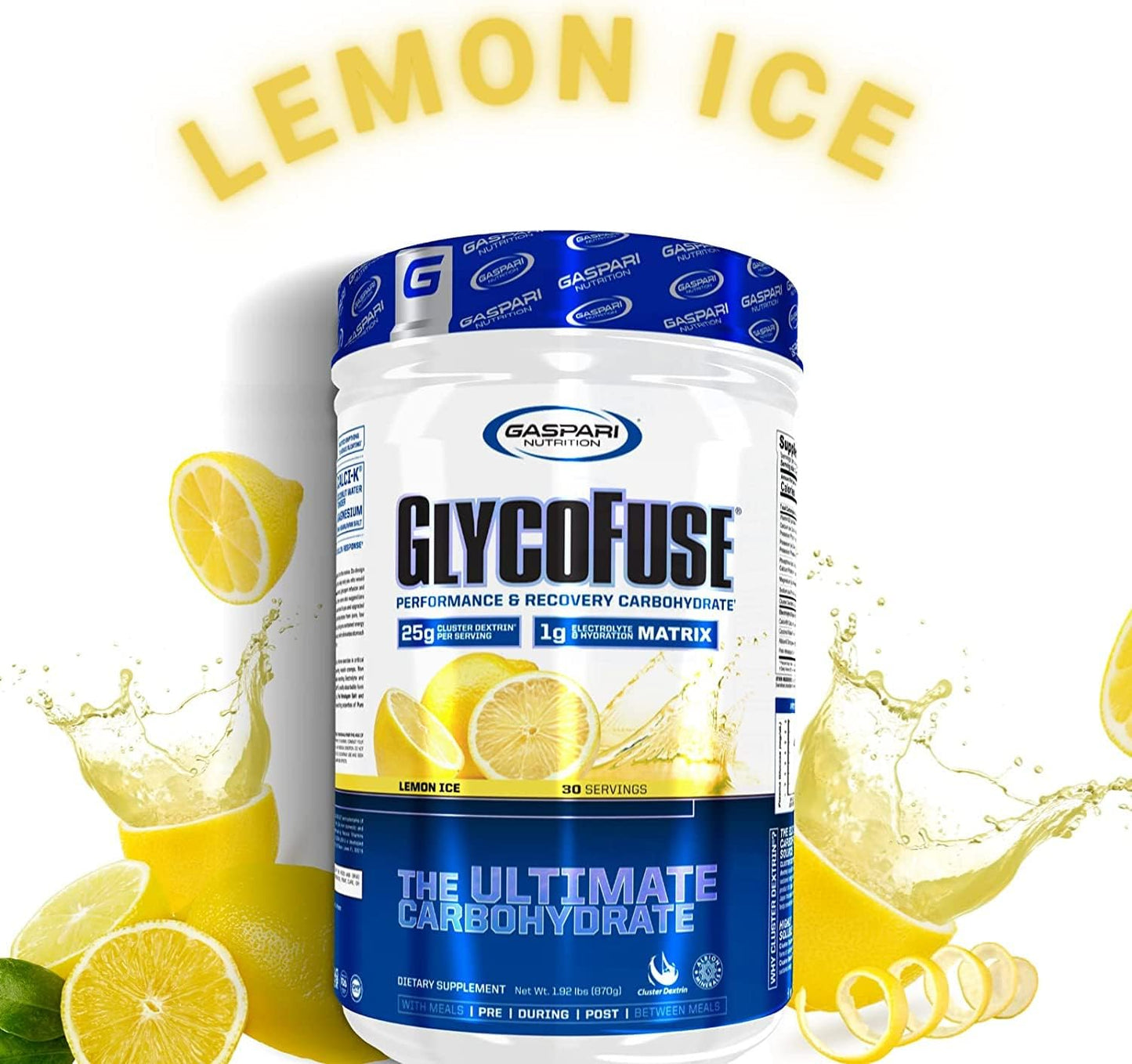 Gaspari Nutrition Glycofuse Lemon Ice: Performance & Recovery Carbohydrate with Cluster Dextrin & Electrolytes (30 Servings)